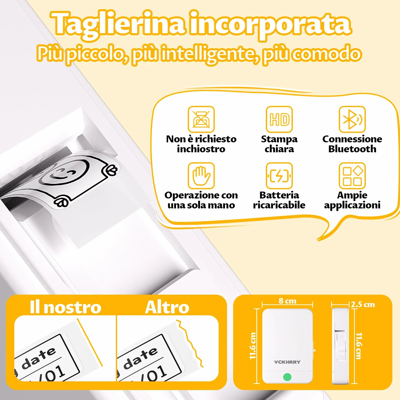Stampante Etichette Termica Bluetooth Portatile Senza Inchiostro, 1 Rotolo Incluso, Compatibile iOS/Android