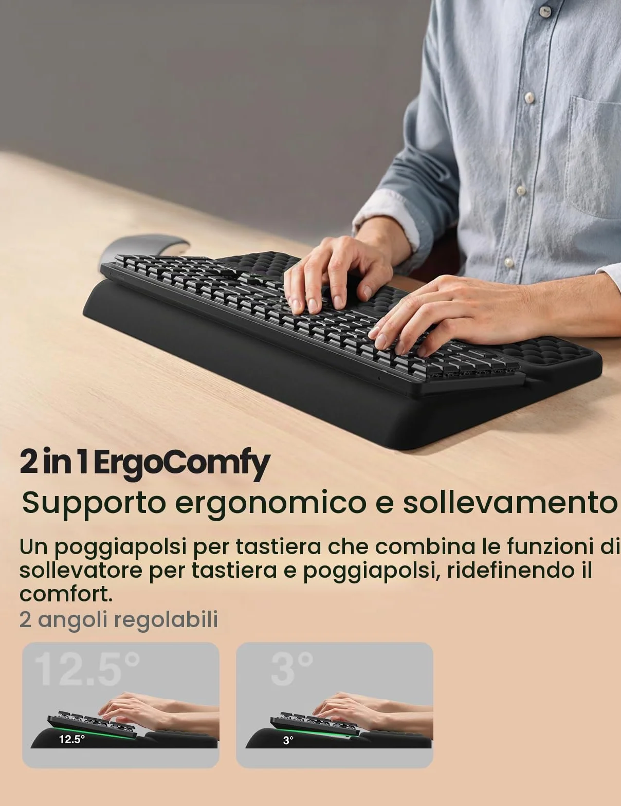 VAYDEER Podkładka pod nadgarstek ergonomiczna z podstawą pod klawiaturę 2 w 1, pianka memory, antypoślizgowa, czarna