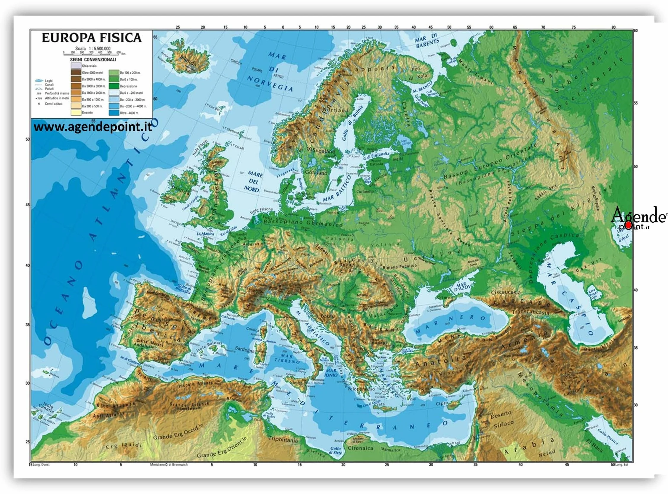 Cartina Europa Fisica e Politica A3 30x42 cm Plastificata Doppia Faccia Scala 1:74.000.000
