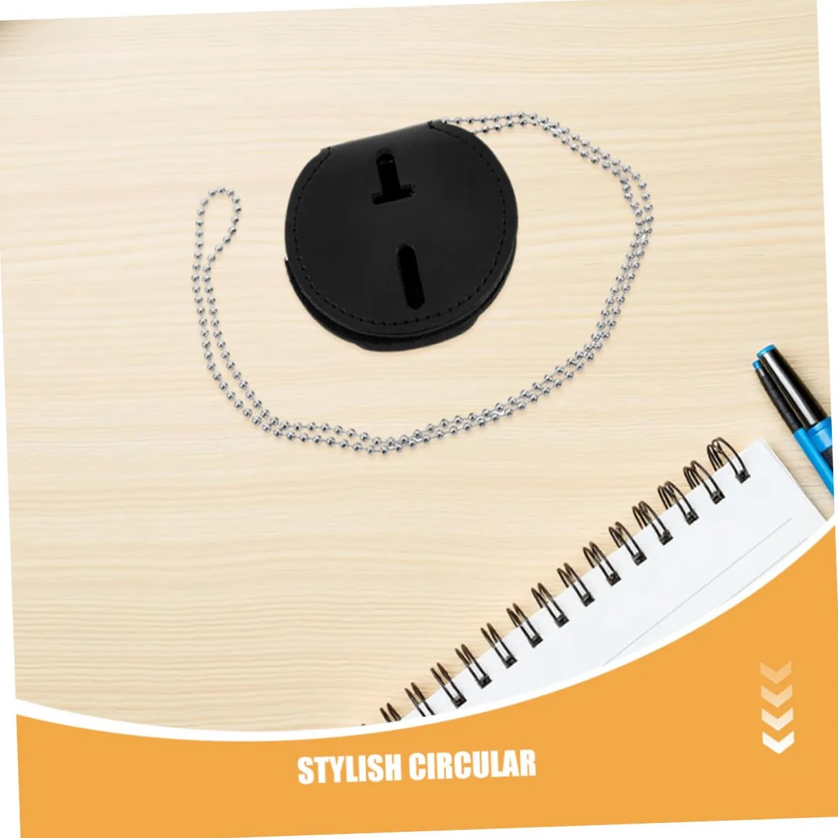 Porta Badge Circolare 7 Pezzi in Pu con Clip e Catena | Lega di Alluminio, Cordino da Collo Incluso, Nero, Uso Quotidiano e Eventi