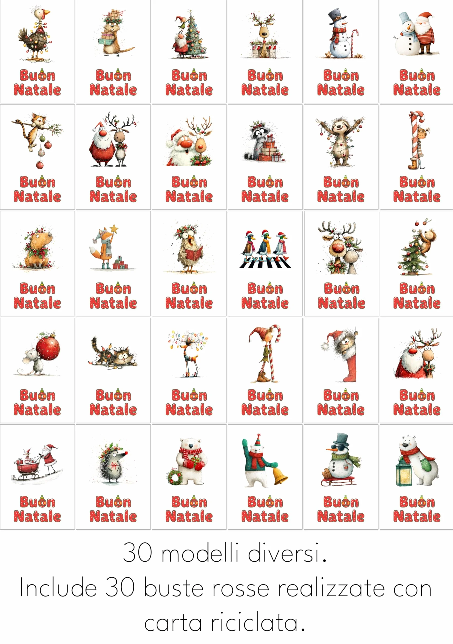 Biglietti natalizi italiani A6 con buste rosse – Set 30 pezzi