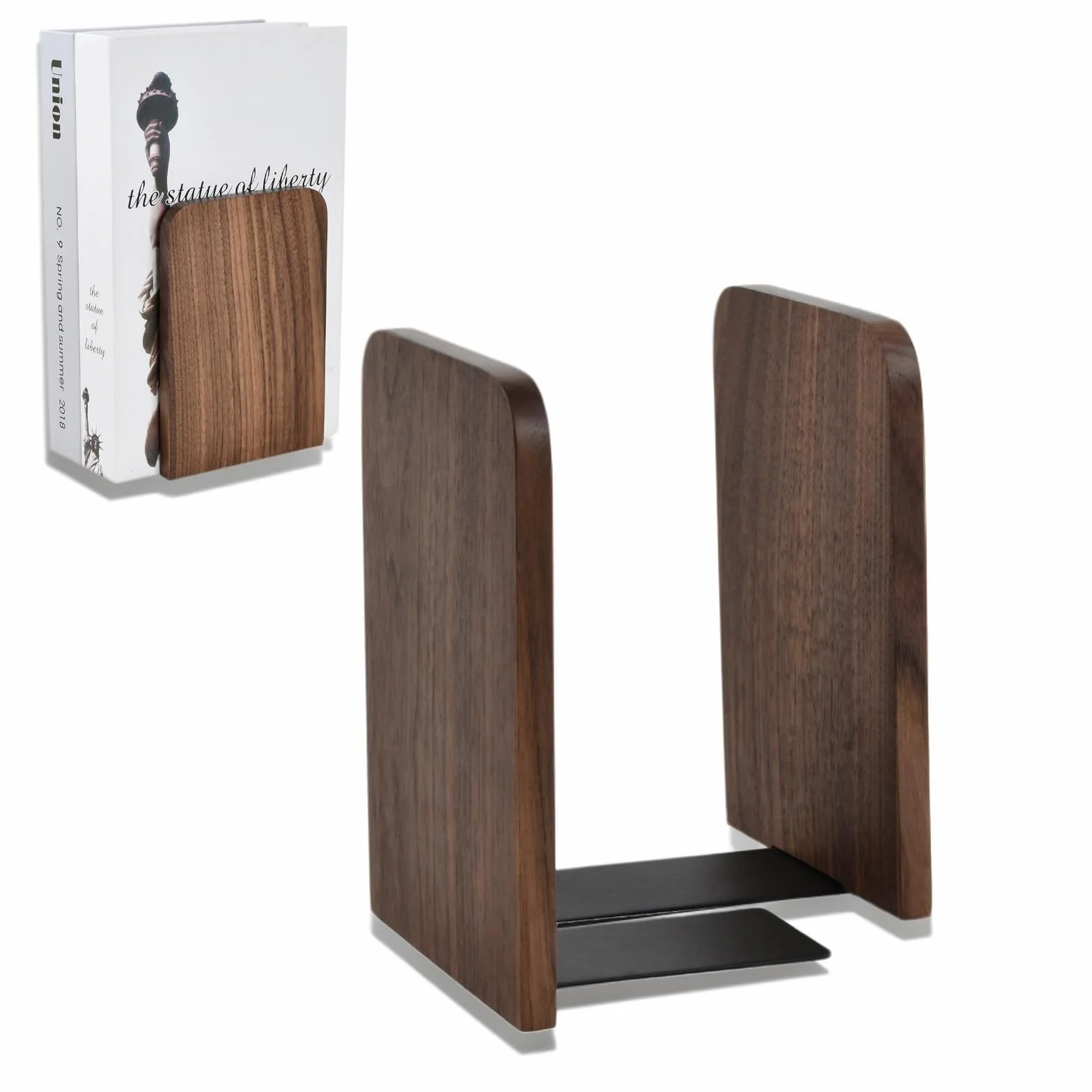 Fermalibri in Legno di Noce Nero 17x12cm, Organizer Portaoggetti per Casa e Ufficio, Supporto per Libri