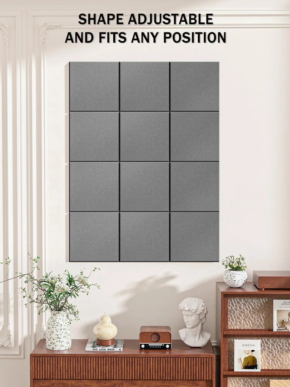 Hsurbtra Bacheca grande in sughero da parete, 119 x 91 cm, confezione da 12 bacheche in feltro con puntine, per ufficio, casa, scuola, fattoria, decorazione da parete, grigio scuro