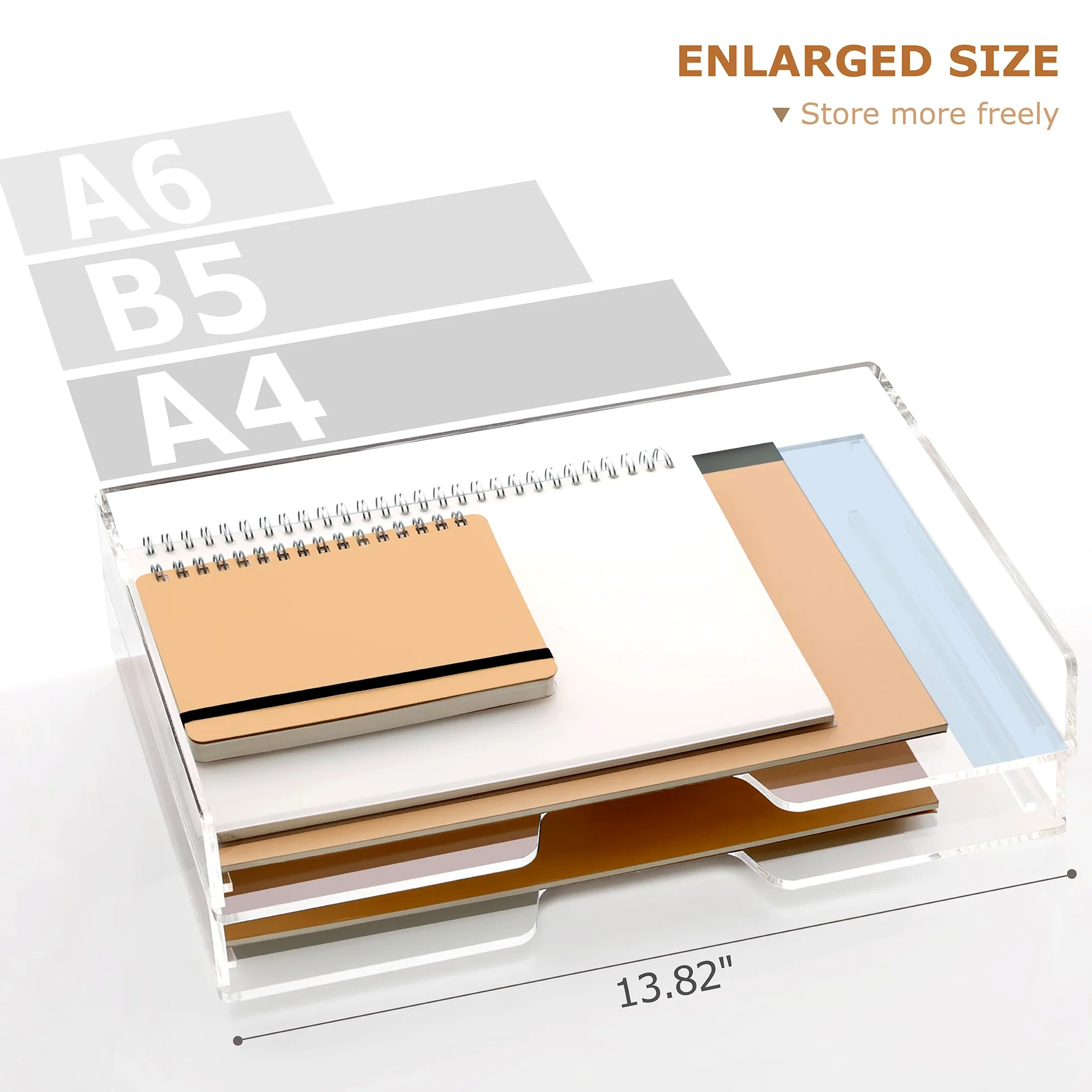 Confezione da 2 vassoi impilabili per lettere, formato A4 allargato, organizer da scrivania e accessori in acrilico, vassoio per riporre oggetti per ufficio, 35 x 23,5 x 9,2 cm