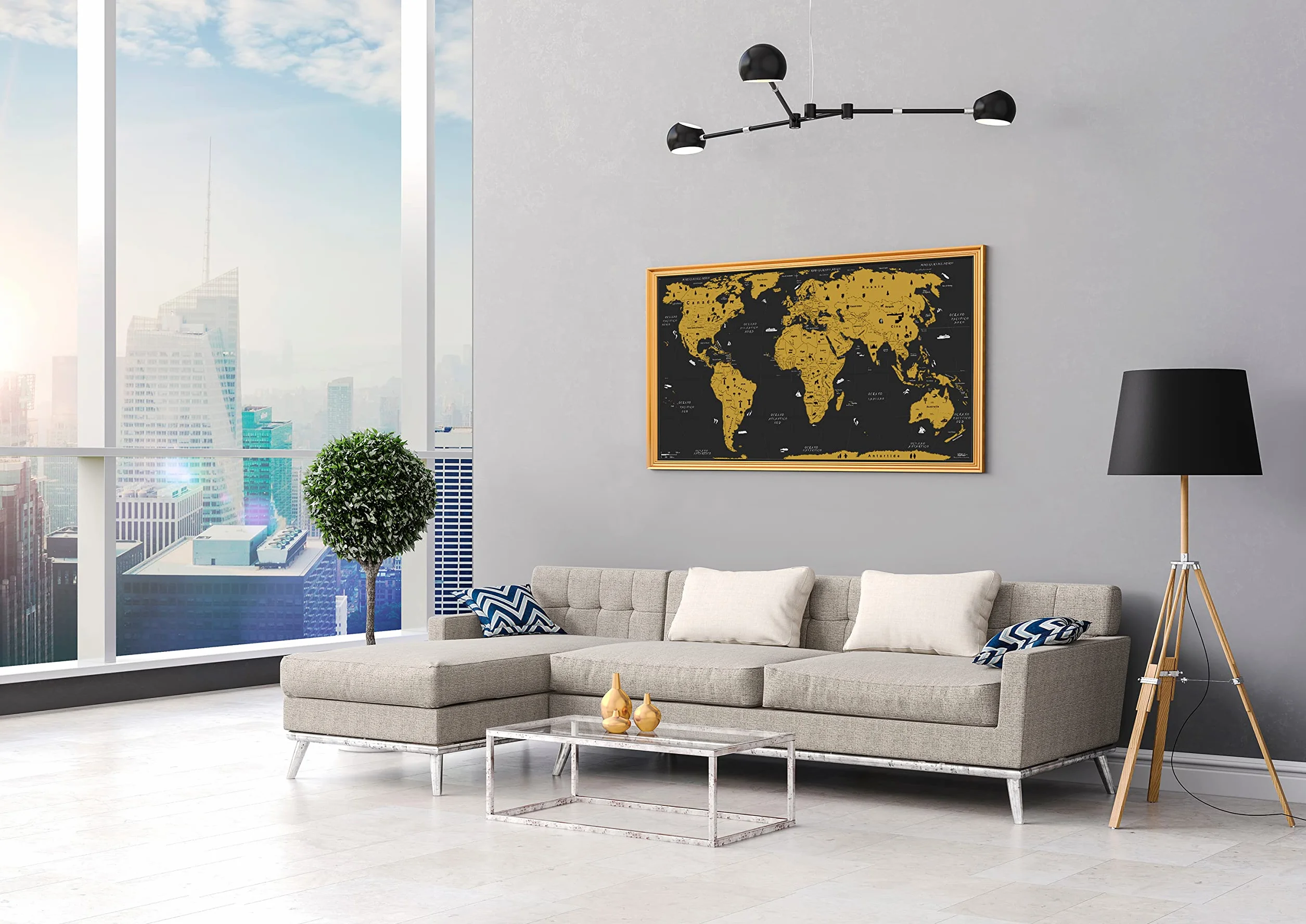 WIDETA Mappa del mondo da grattare XXL 82x43cm Carta patinata 300 g/m² laminata con pellicola protettiva