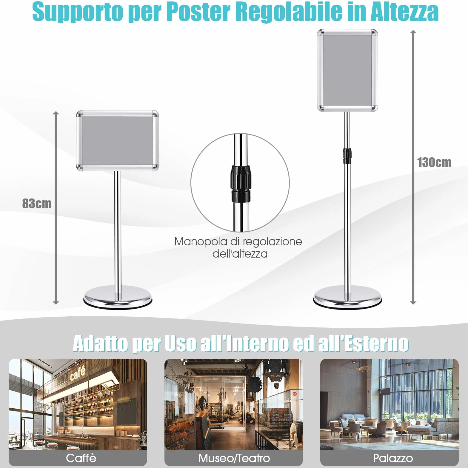COSTWAY A4 A3 Supporto Poster Espositore da Pavimento in Metallo Girevole Regolabile in Altezza