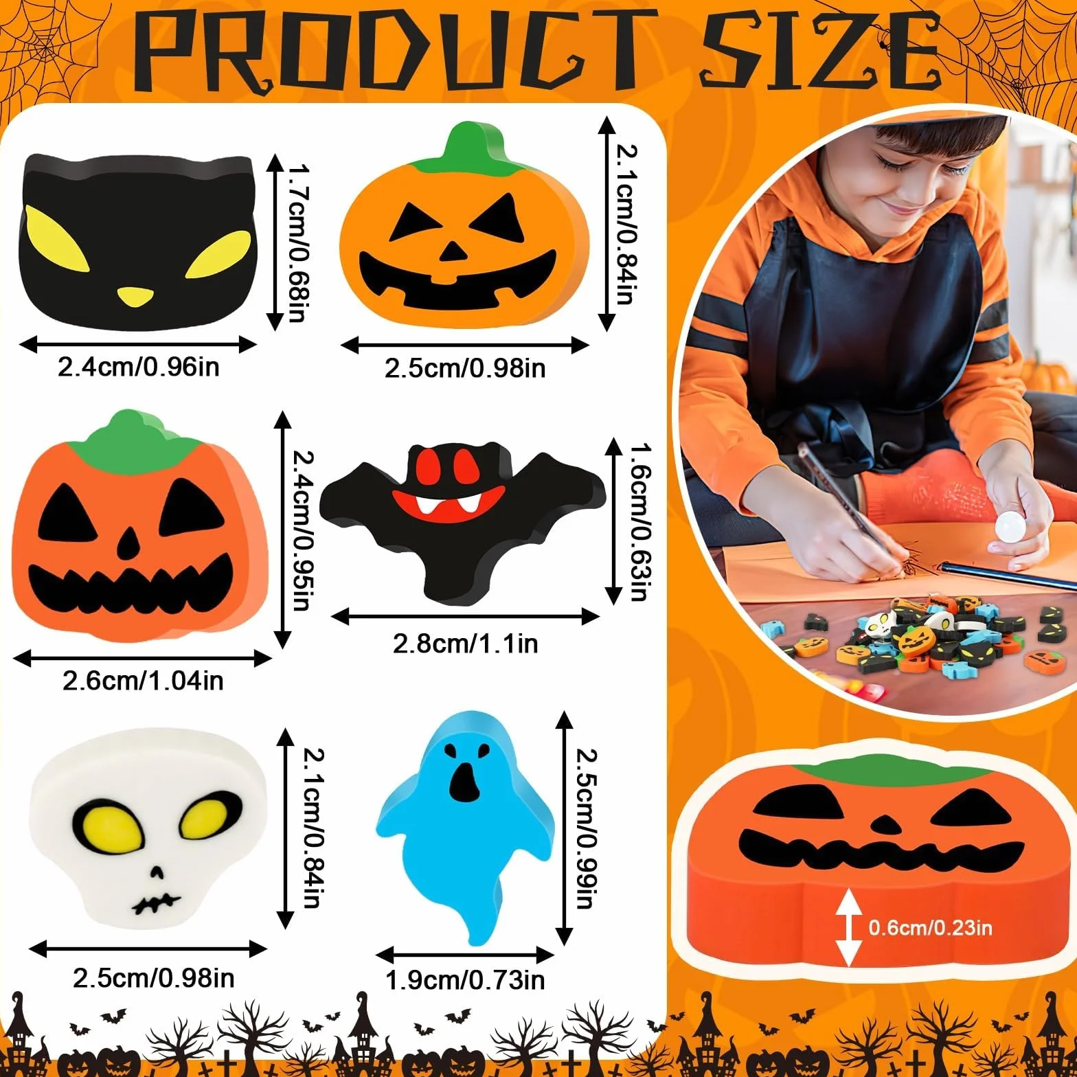 JUNEBRUSHS 30 mini gomme da cancellare per Halloween