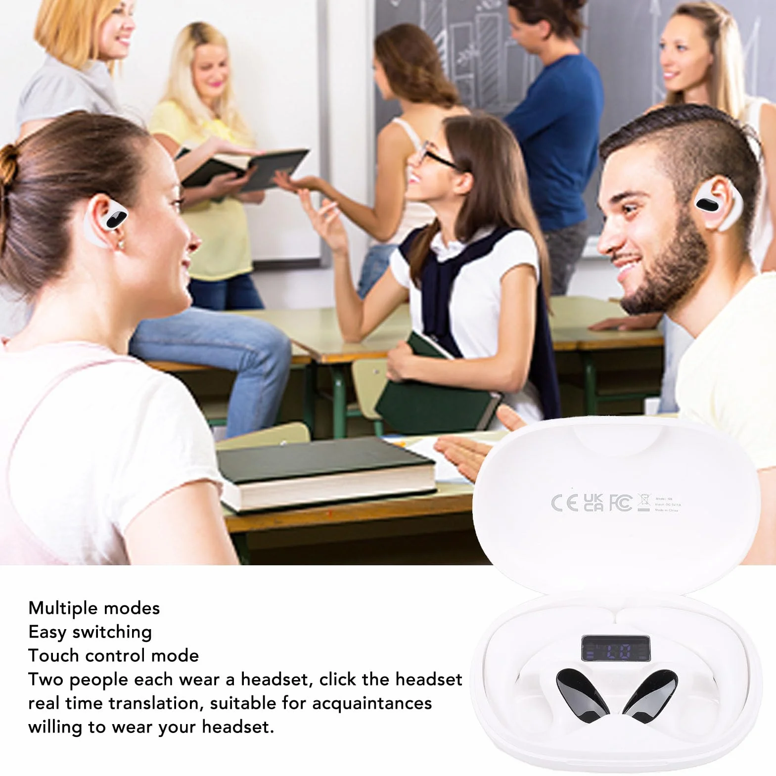 Fabater Auricolari Traduttori Multilingue Wireless con Cancellazione del Rumore per Viaggi D'affari, Chiamate Musicali, Auricolari Wireless per Traduzione AI per Viaggiatori D'affari (WHITE)