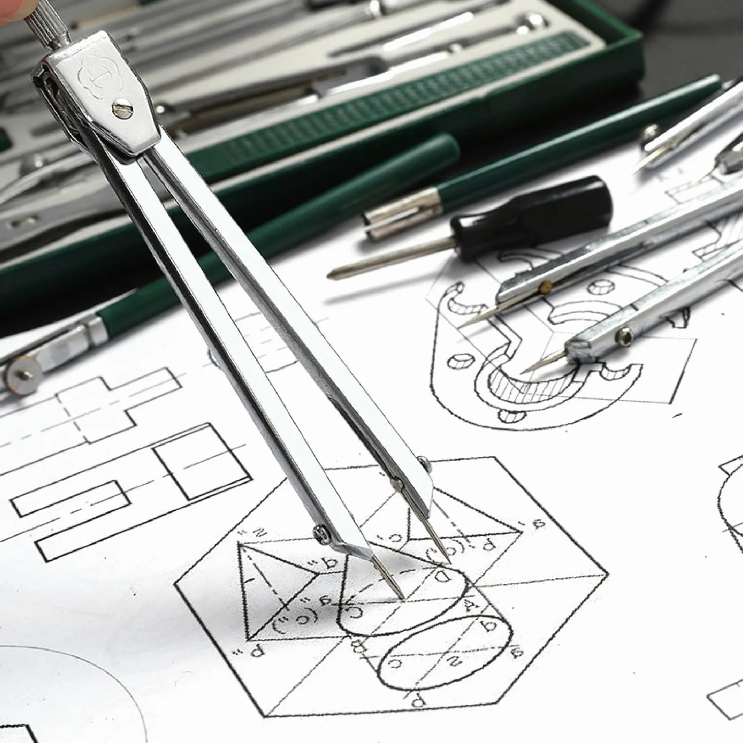 Set 23 Compassi In Acciaio Inox Per Disegnare Cerchi E Misurare Angoli | Modello Di Grandi Dimensioni (15x28,3 Cm), Adatto Alla Progettazione Architettonica E Ingegneristica