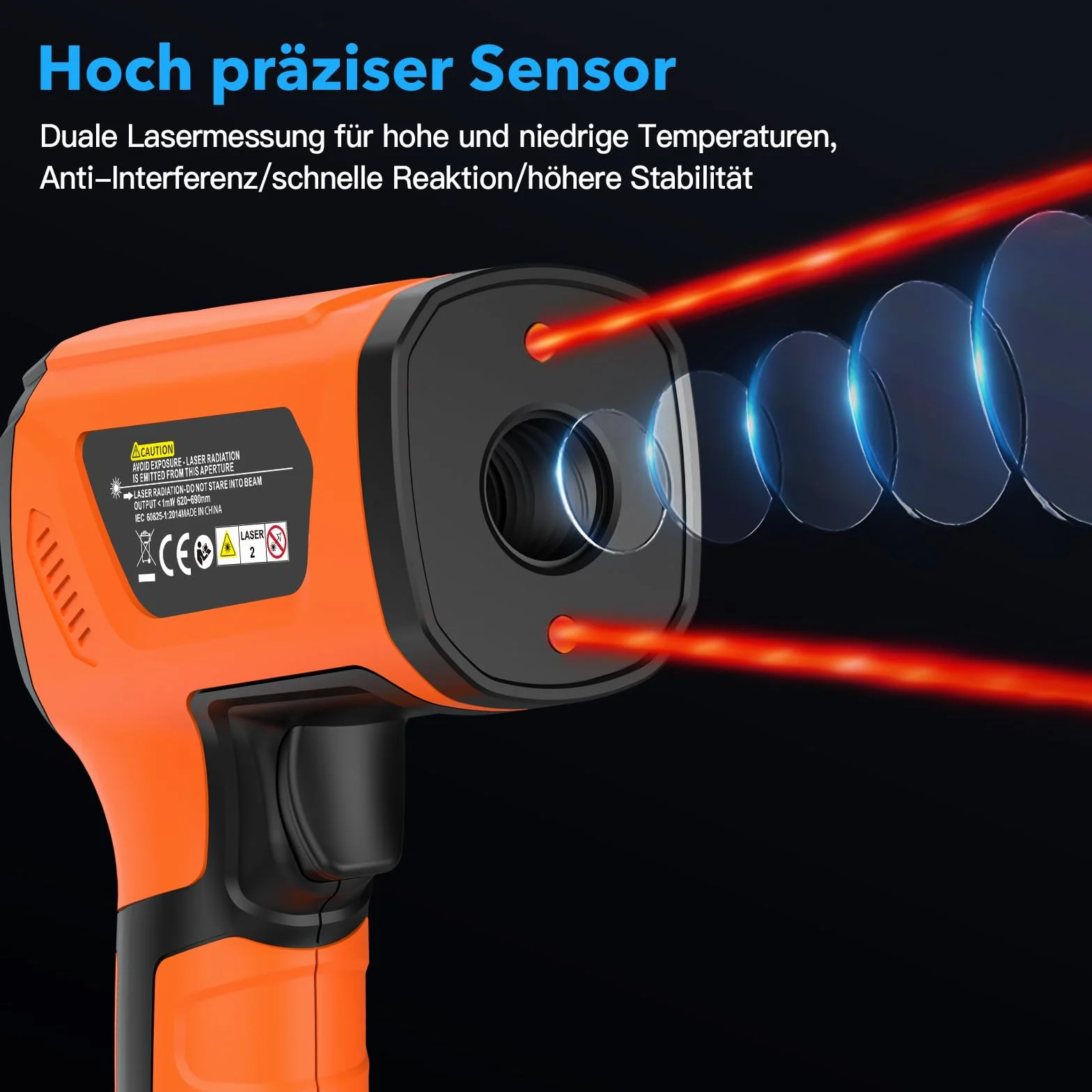 MESTEK Termometro a Infrarossi Digitale -40°C~1600°C con K-Probe Senza Contatto LCD