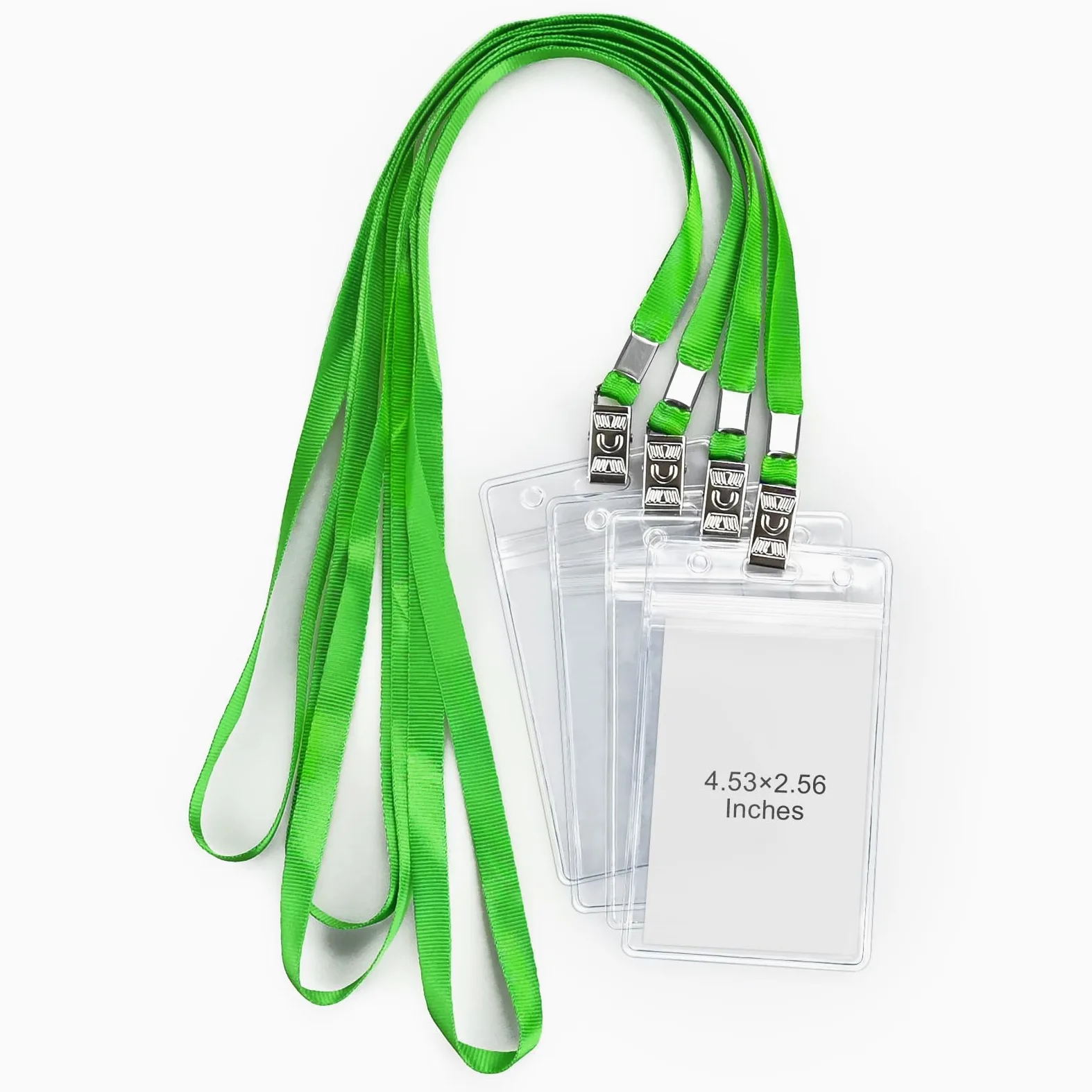 Confezione da 50 porta badge verticali in plastica trasparente e 50 cordini verdi impermeabili, con cordino, per adulti e bambini, ufficio e scuola