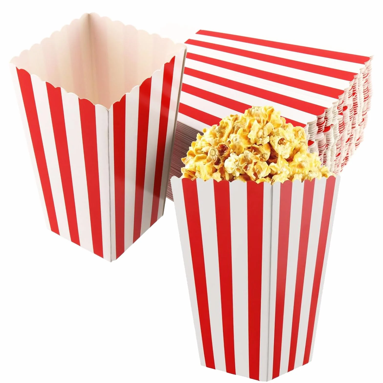 Classiche Scatole di Carta per Popcorn a Righe Rosse e Bianche, 120 Pezzi per Feste e Cinema