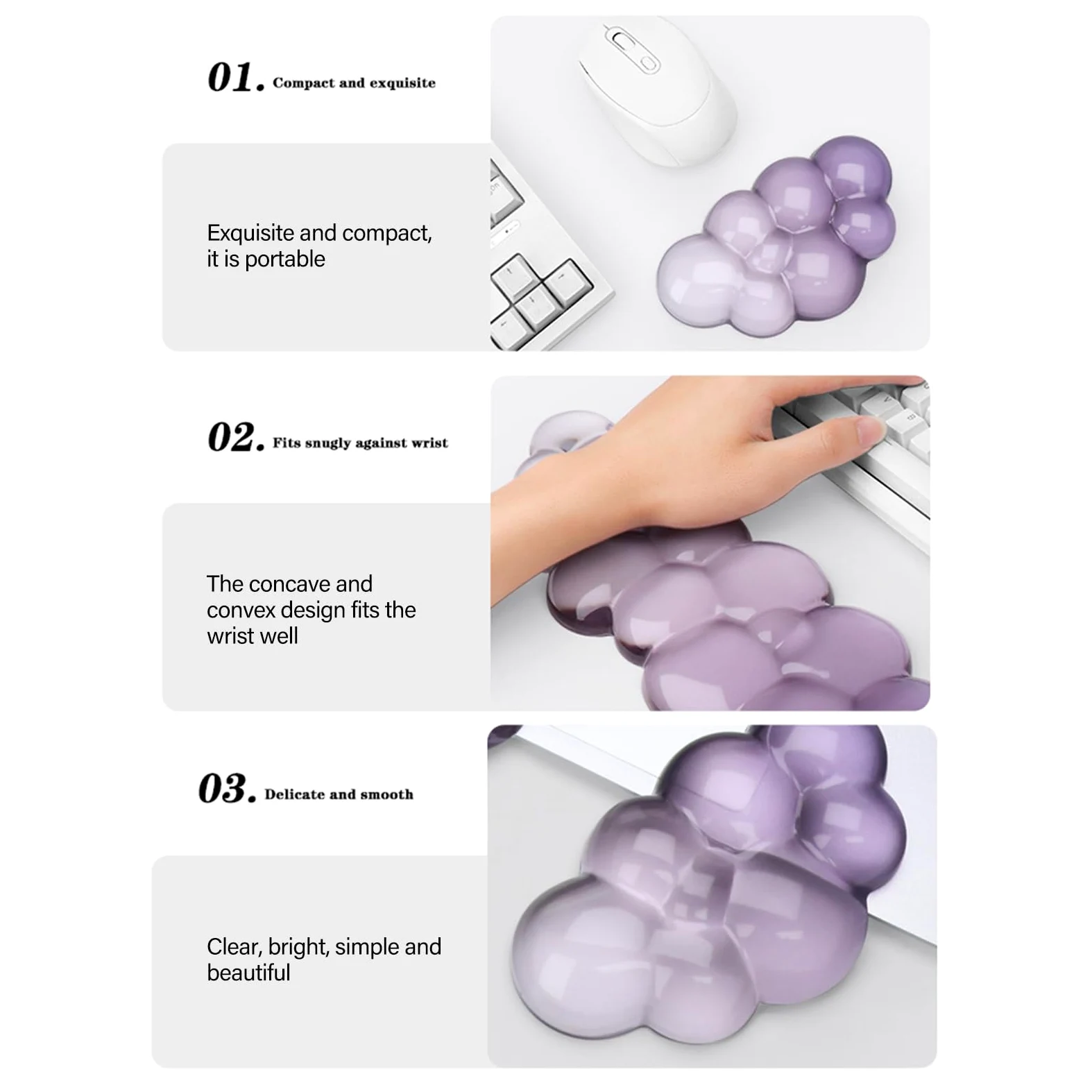 Set da polso ergonomico con motivo a nuvole, per computer e tastiera in morbido silicone, con texture flussi d'aria
