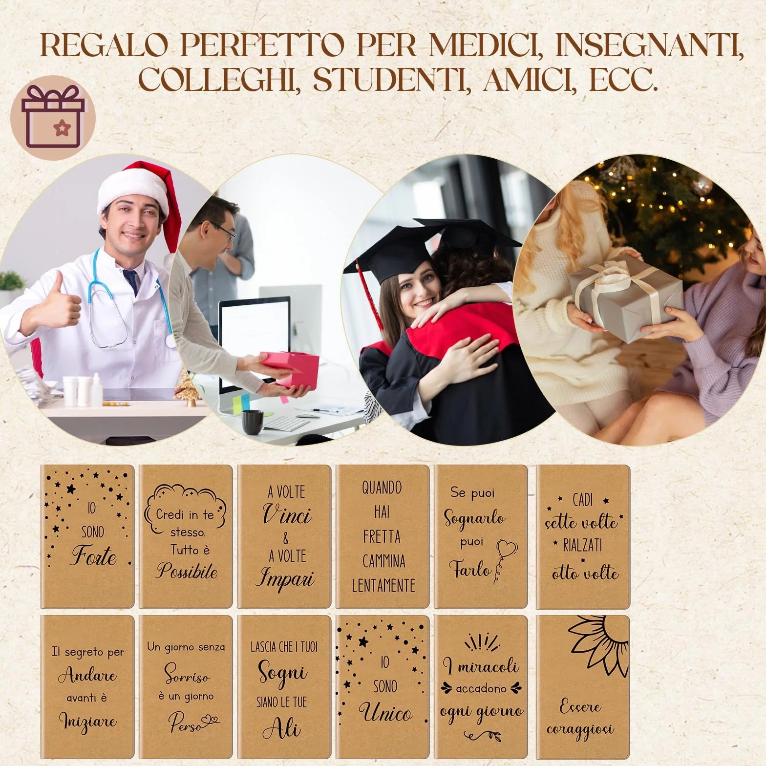 Tenare 12 Set Regalo Motivazionale Insegnanti Quaderni Ispirazione Italiana 12,4 x 8cm Mini Diario Penne Sfera