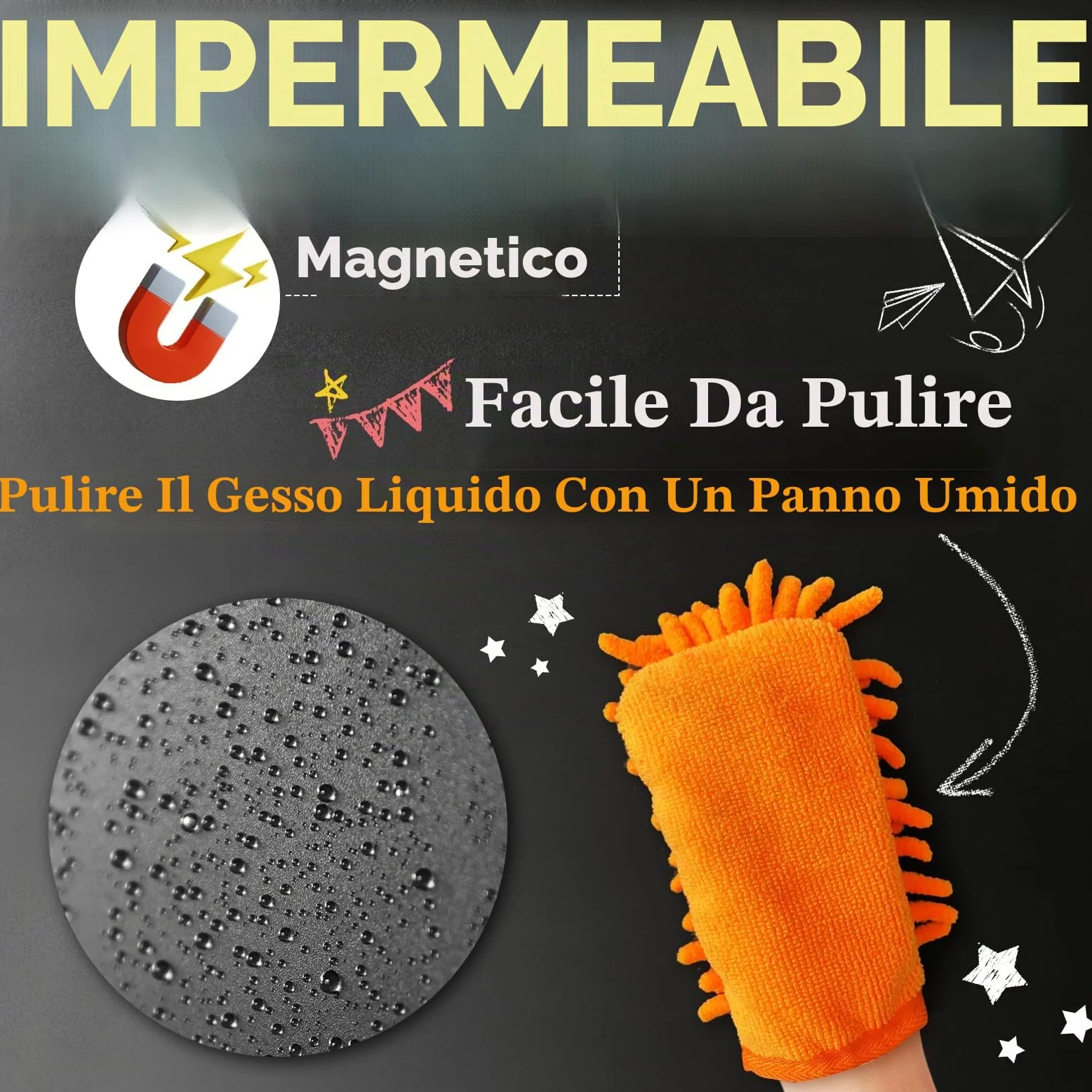 Tavola Nera Magnetica per Muro, Foglio Adesivo da 47,2" x 18" con 10 Marcatori in Tinta Liquida, Perfetto per L'apprendimento dei,il Disegno e L'organizzazione Della Casa (1)