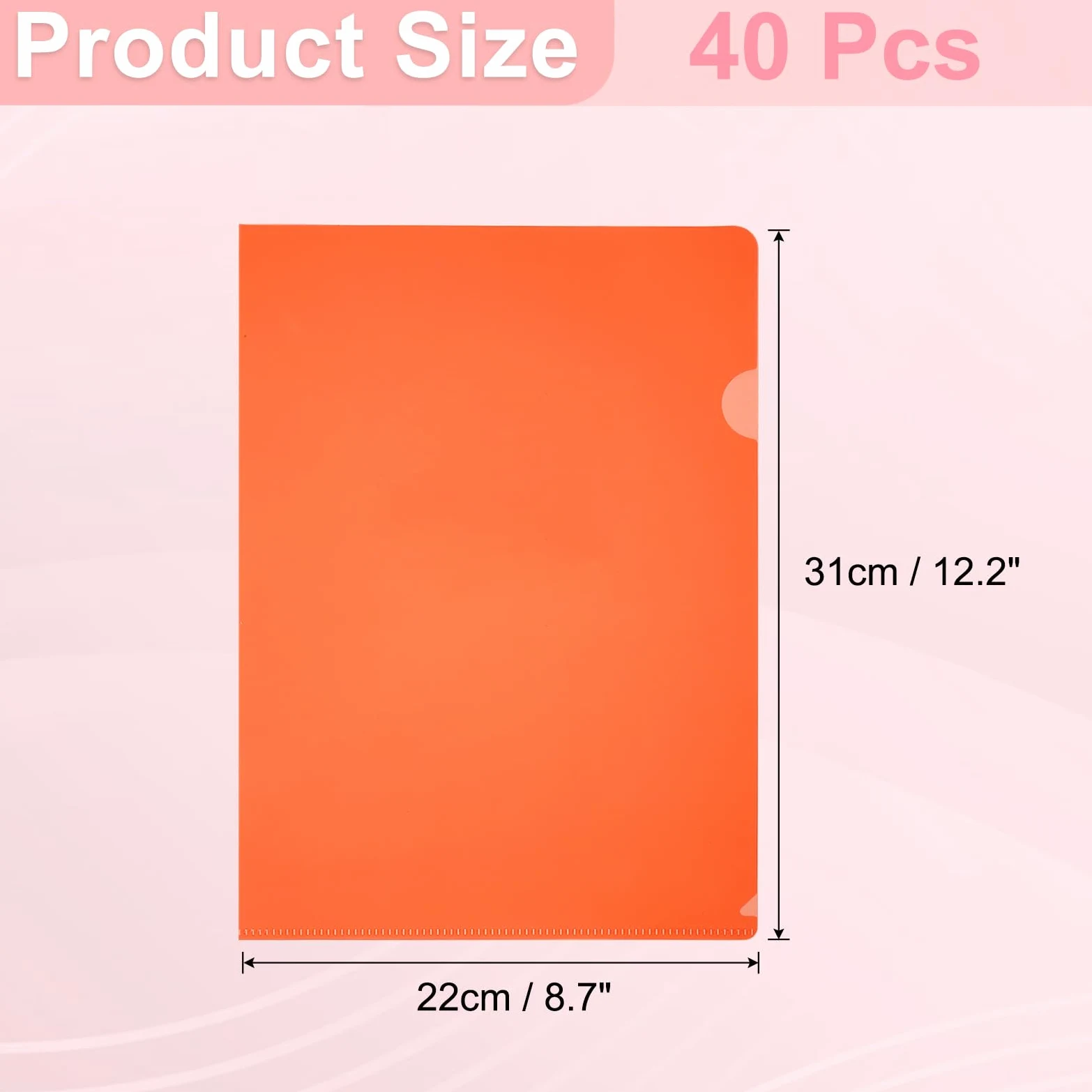 PATIKIL Cartellina a L Formato A4, 40Pz Buste Porta Documenti Trasparenti Cartella Portadocument Copertine Custodie Per Documenti Cartelle Ufficio, 8.7"x12.2", Arancione