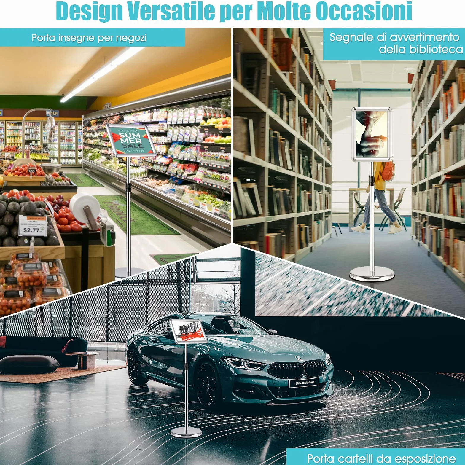 COSTWAY A4 A3 Supporto Poster Espositore da Pavimento in Metallo Girevole Regolabile in Altezza