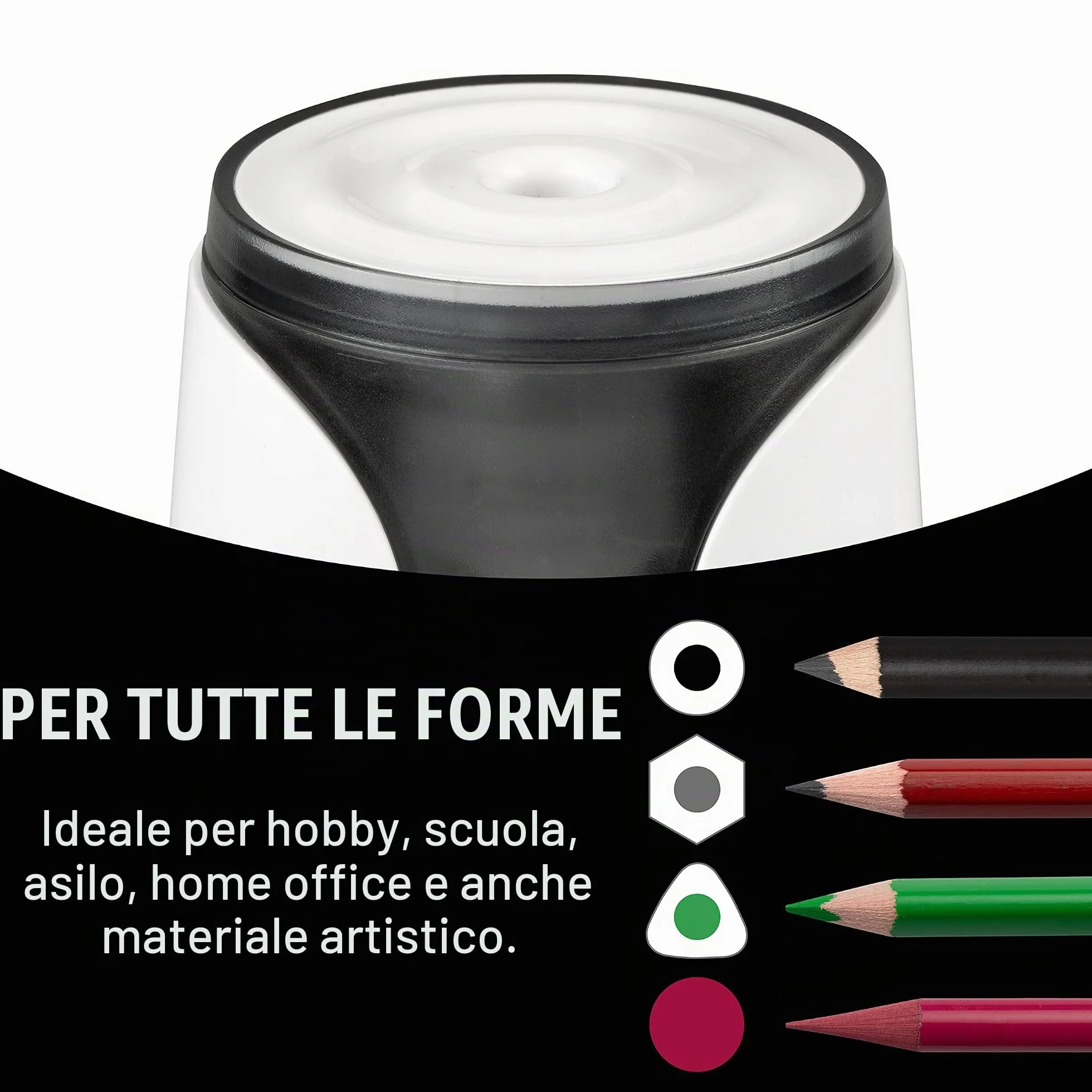 JOLLY Herbert Temperino elettrico Grande temperino elettrico per tutte le penne, anche per belle matite artistiche e matite integrali con arresto automatico bianco