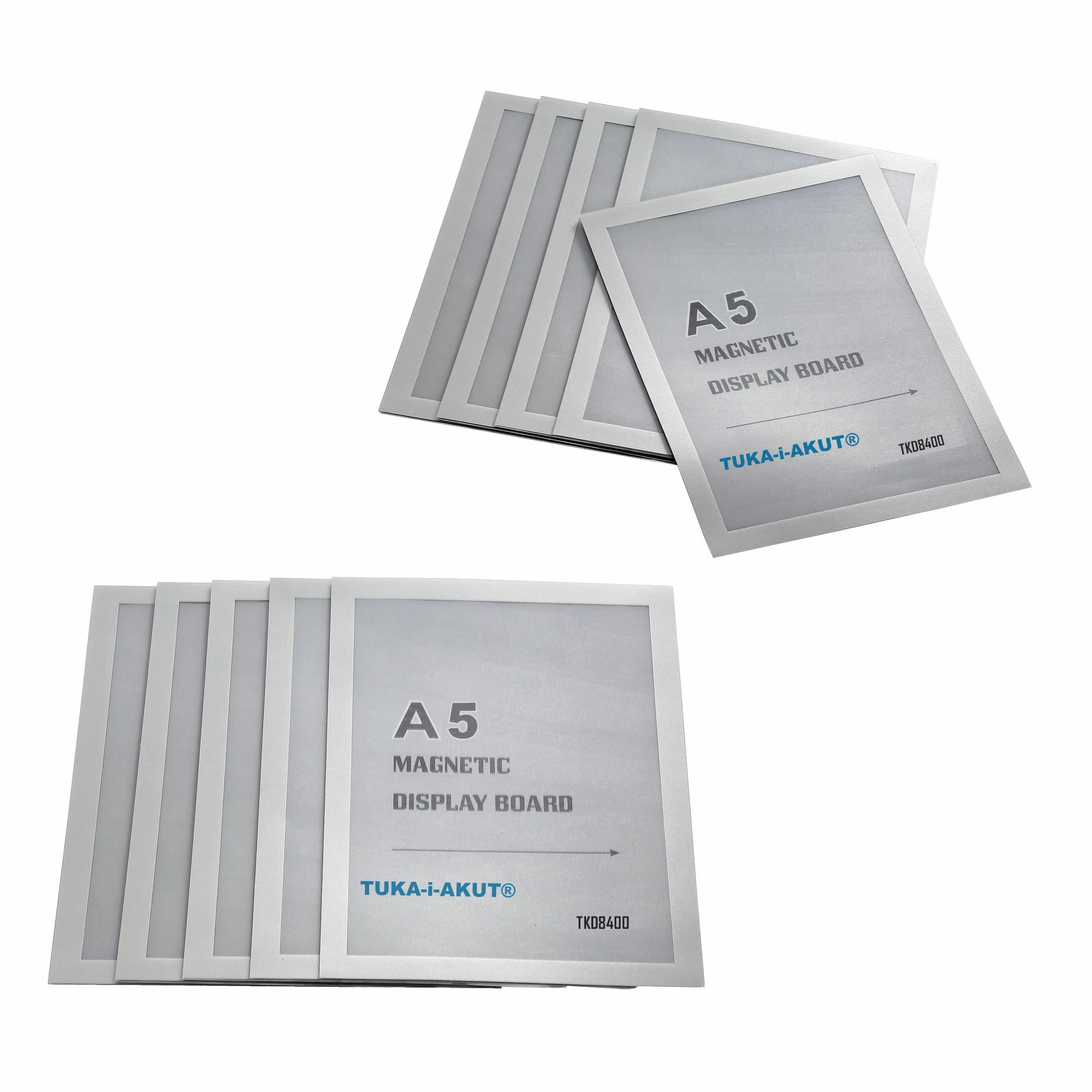 TUKA-i-AKUT 10x A5 Cornice Magnetica per Espositore, Autoadesiva Cornice per Display su Superfici Lisce Solide, Buste per Documenti Poster Cartelli Avvisi, Confezione da 10, Argento TKD8400-A5-10x