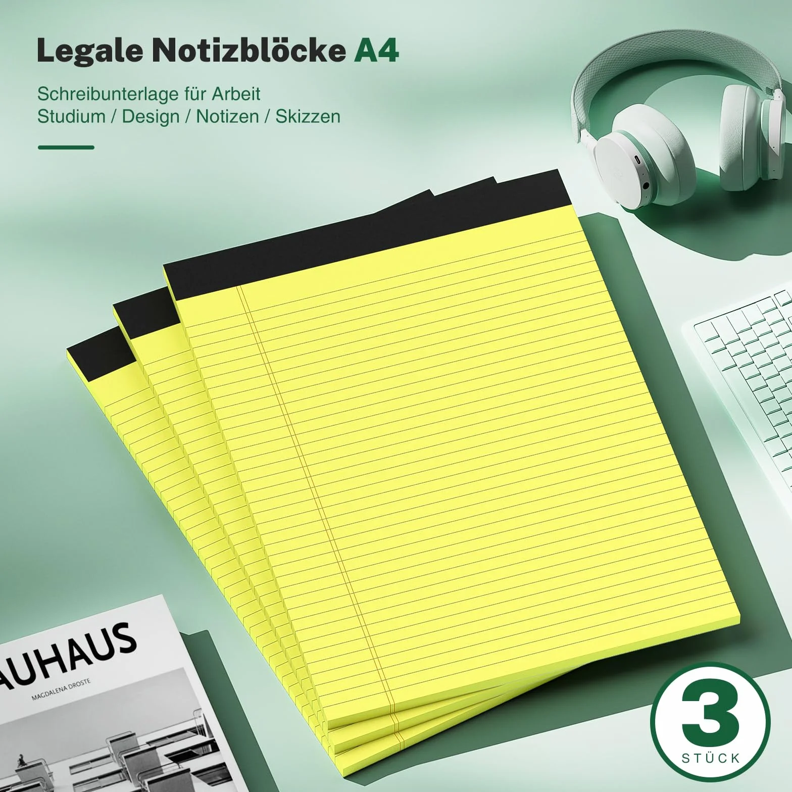 Notepad A4 Note Pads, 3 confezioni carta gialla