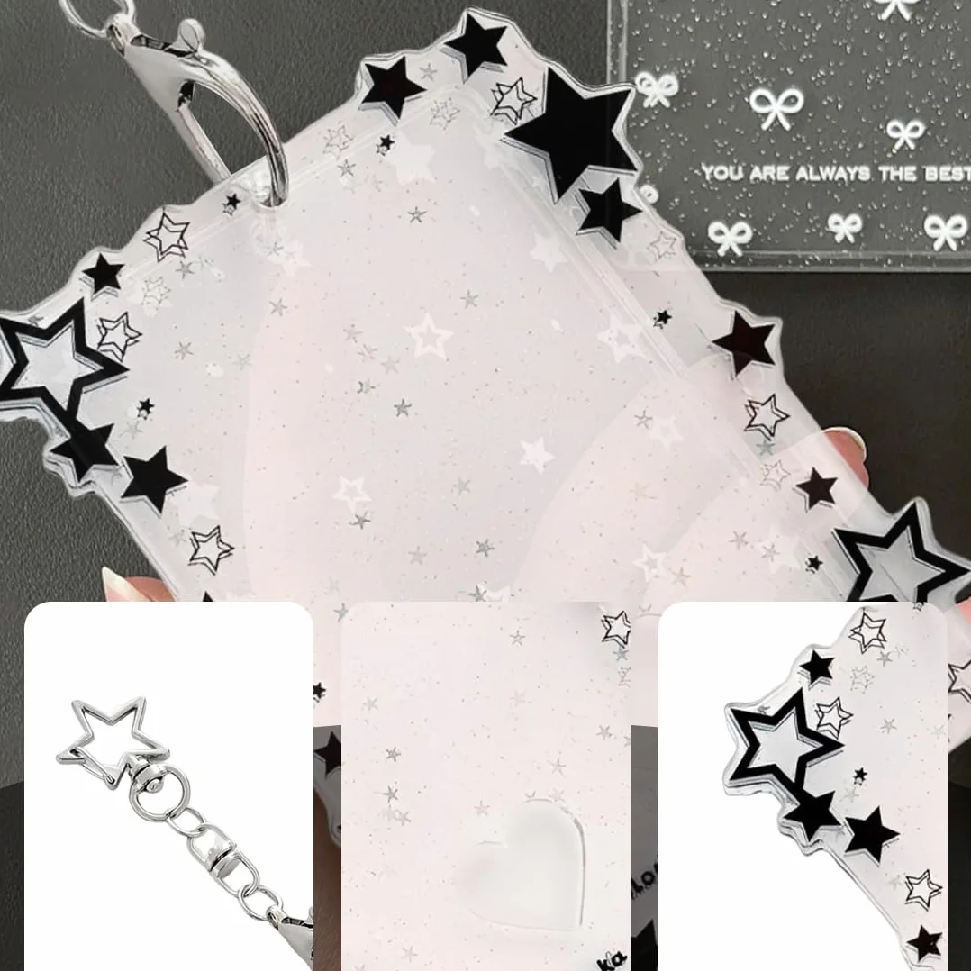 Pezzi Photocard Holder Acrilico Kpop Porta Keychain Id Card Badge Holder Y2K Stella Motivo Nero