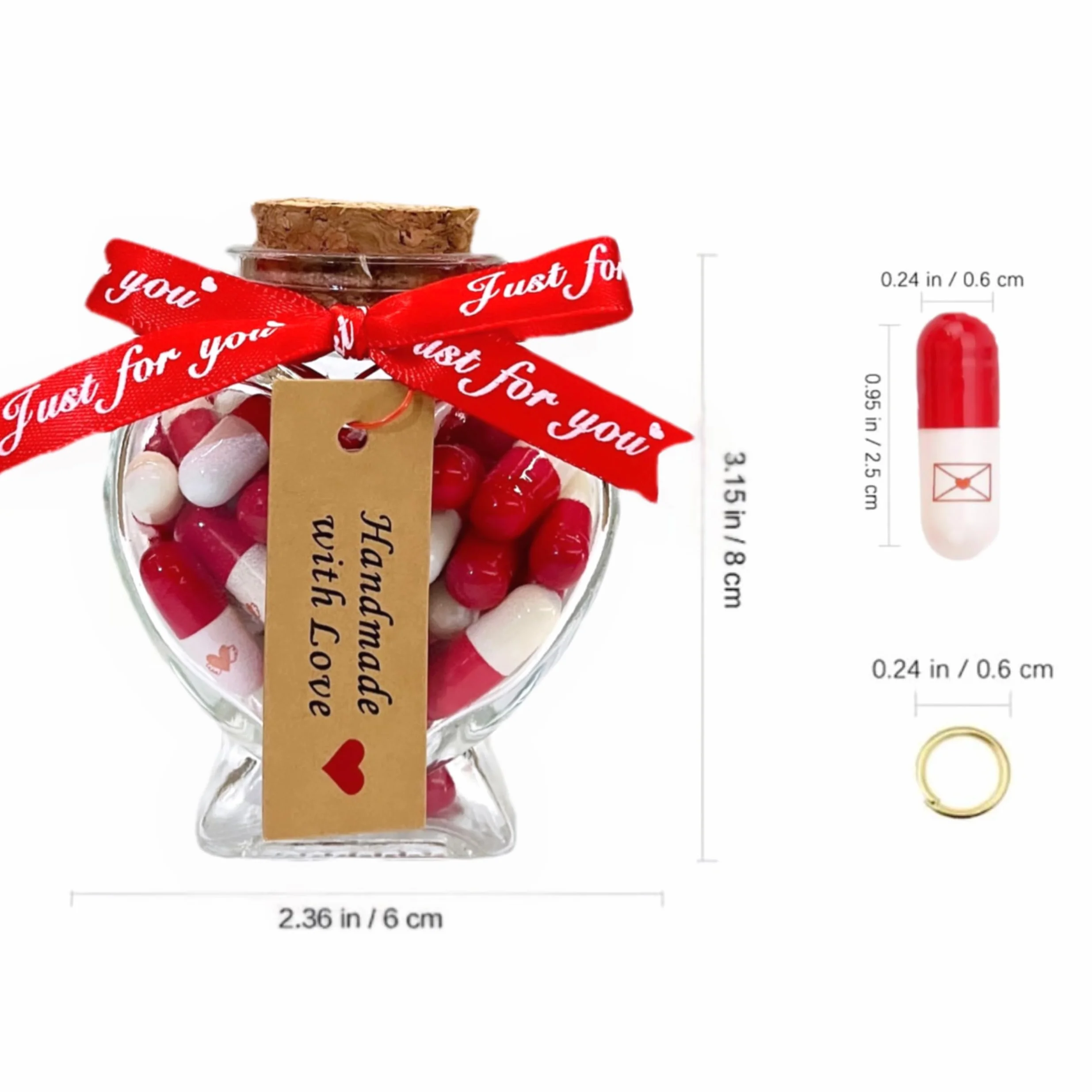 Capsule con Messaggio in Bottiglia, Regalo San Valentino Fidanzato/Fidanzata, Scatola Regalo, Rosso