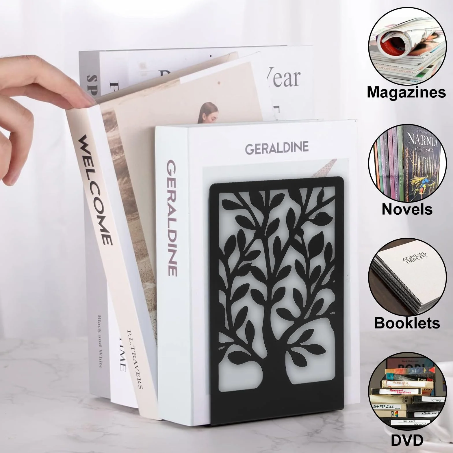 Ferma Libri per Libreria in Metallo Antiscivolo 4 PCS - Regge Libri per Mensole Nero