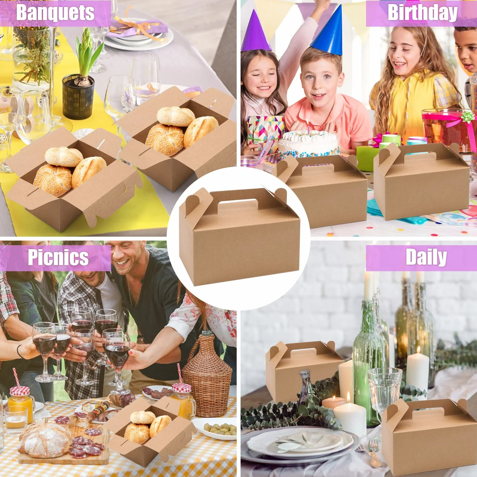 Scatola di carta kraft marrone 19x11x10 cm per cupcake regalo asporto torte brownie pane dolcetti pollo fritto
