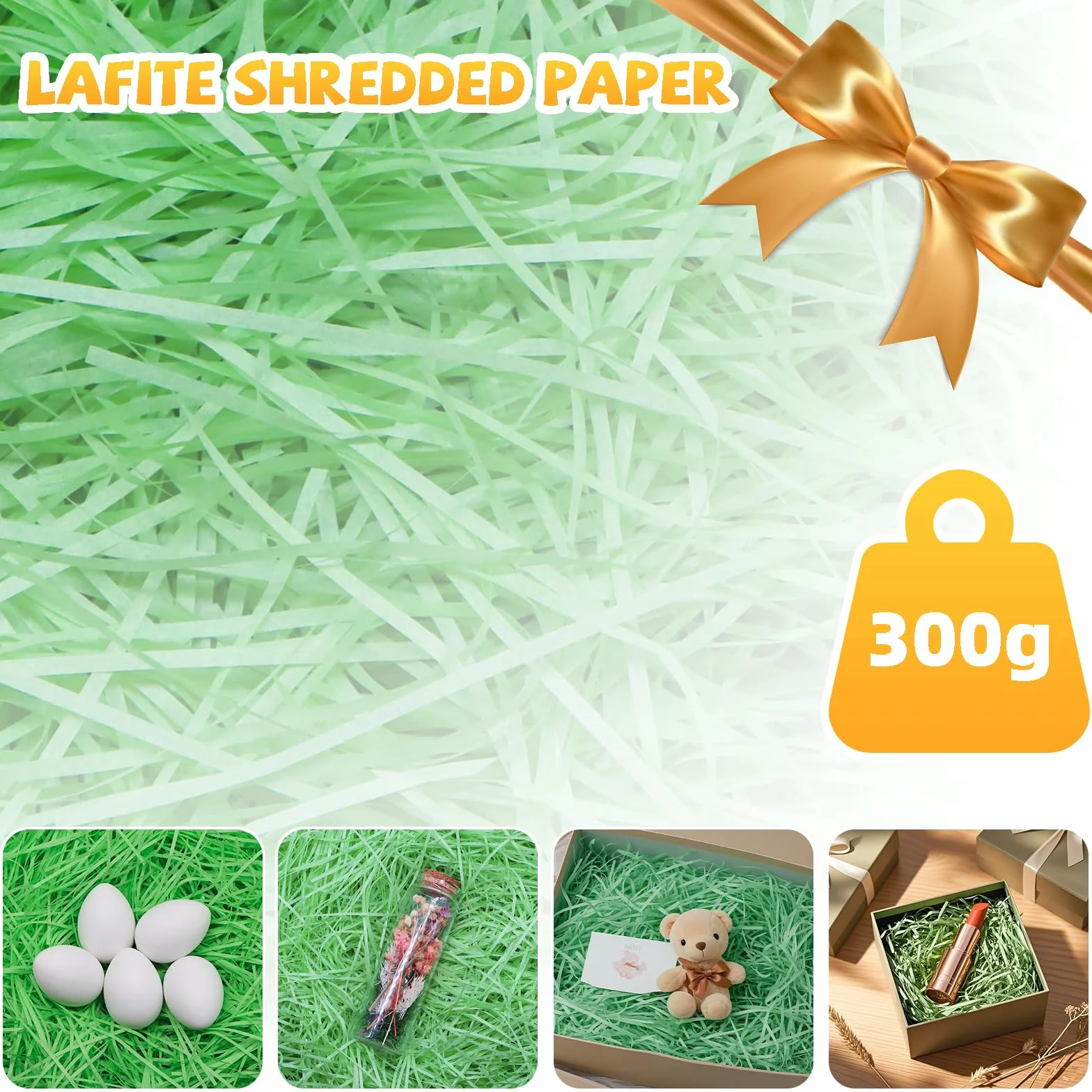TUZELIYA 300 g di carta velina sminuzzata, carta sminuzzata con luce a led per scatole regalo, erba per cesti pasquali, ideale per riempire cesti e riempitivi sminuzzati per Pasqua, forniture per