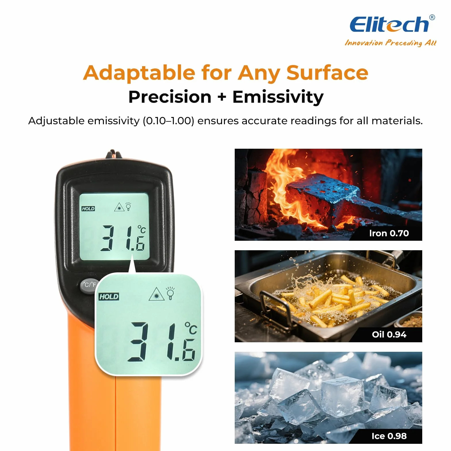 Elitech DIT-220 Termometro IR Digitale Senza Contatto -50°C a 530°C Emissività Regolabile