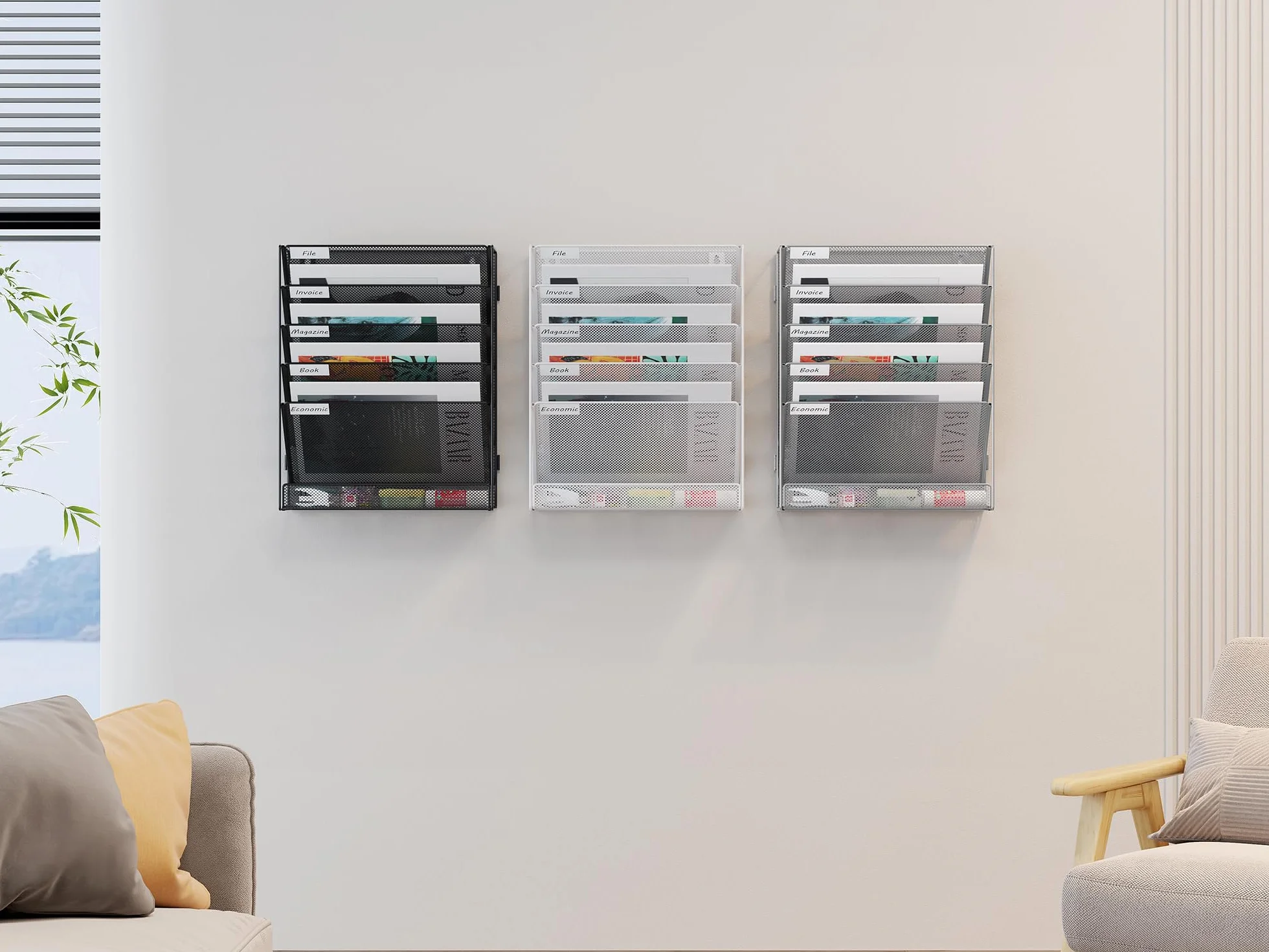 EasyPAG Portadocumenti a Parete A4 6 Compartimenti Metallo Rete,Portariviste a Muro,Porta Lettere da Appendere,Organizzatore Posta da Muro per Ufficio & Casa,Bianco