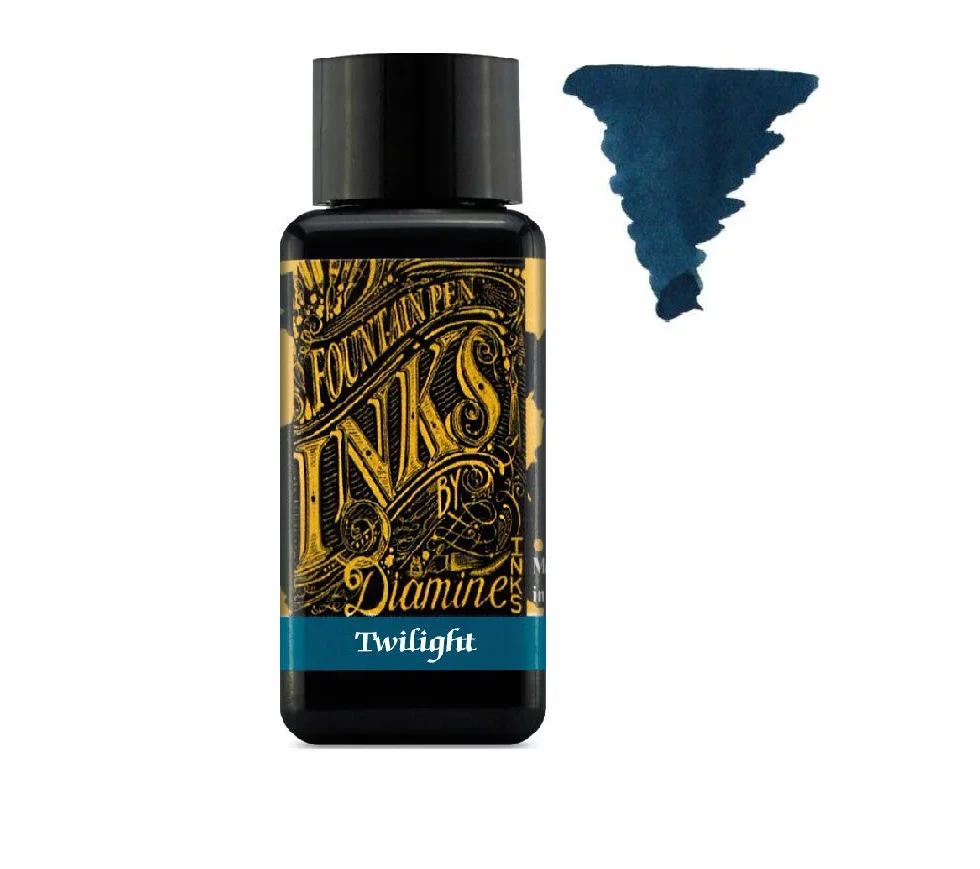 Diamine - Penna stilografica da 30 ml, ruota colorata, 6 bottiglie di rovere autunnale, Syrah, Macassar, Earl Grey, Aurora Borealis, Twilight