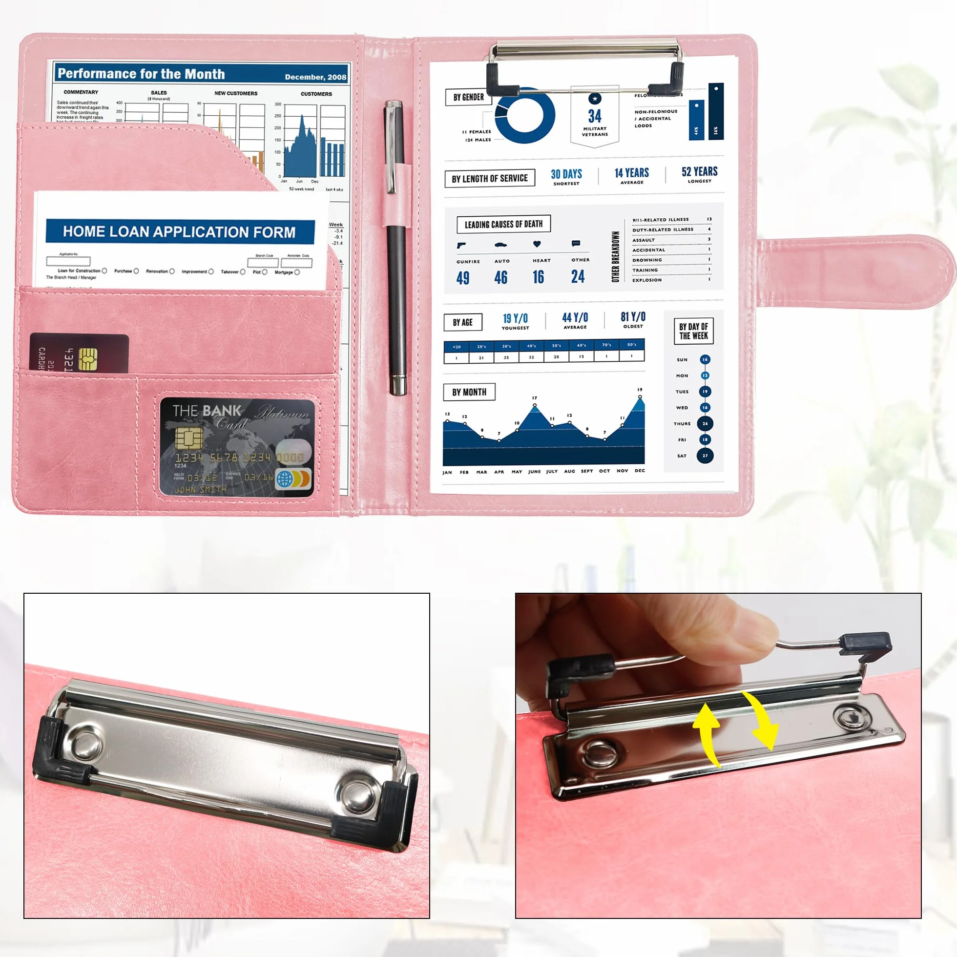 GraduatePro Cartella Portadocumenti A5 Pelle Cerniera Chiusura magnetica Unisex Ufficio Conferenza Organizzatore Quaderno Rosa
