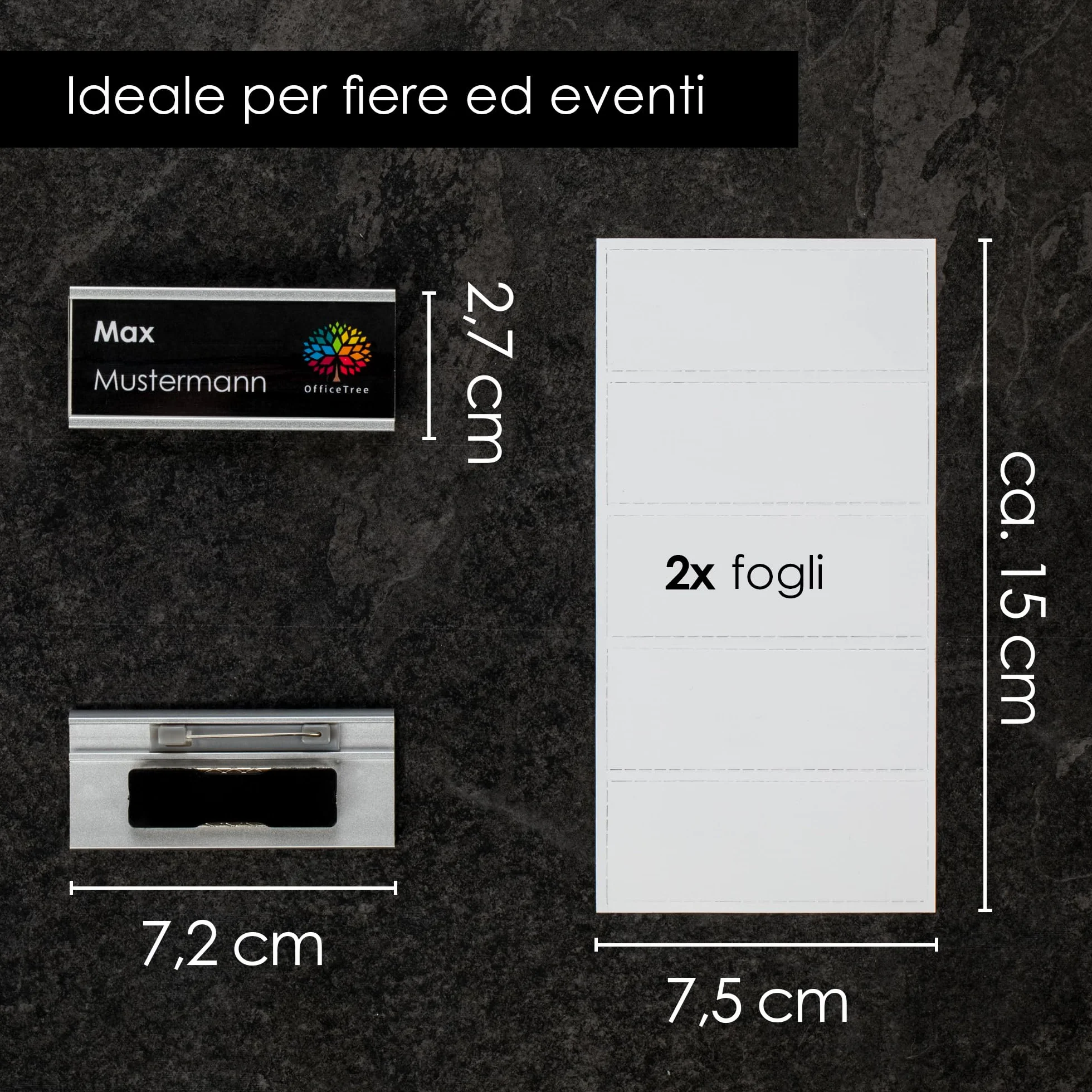 Targhette portanomi alluminio 72x32mm doppio magnete OfficeTree 10 szt