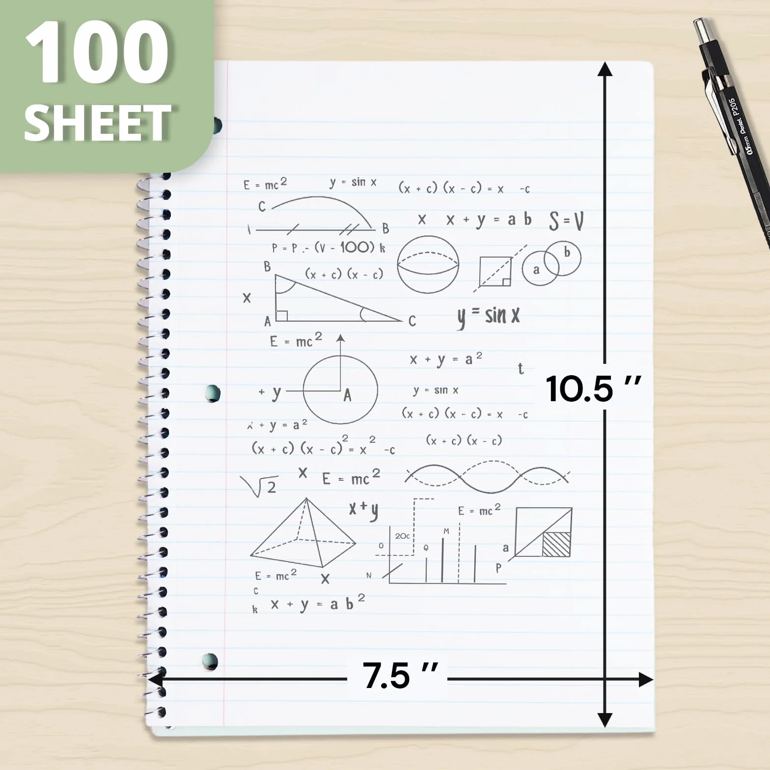 ONAVIA Quaderno a spirale per soggetto, confezione da 20 pezzi, a righe universitarie, 20,3 x 25,1 cm, 70 fogli ciascuno, combatte lo spurgo dell'inchiostro, quaderni sfusi per uso scolastico, nero
