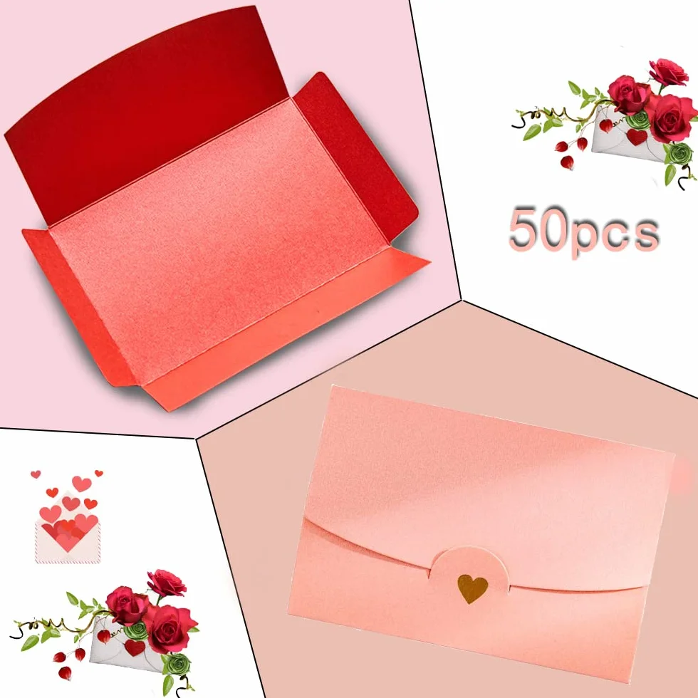 Mini Buste Rosa 50 Pezzi con Chiusura a Cuore per Inviti Matrimoni Carte Regalo Fai Da Te