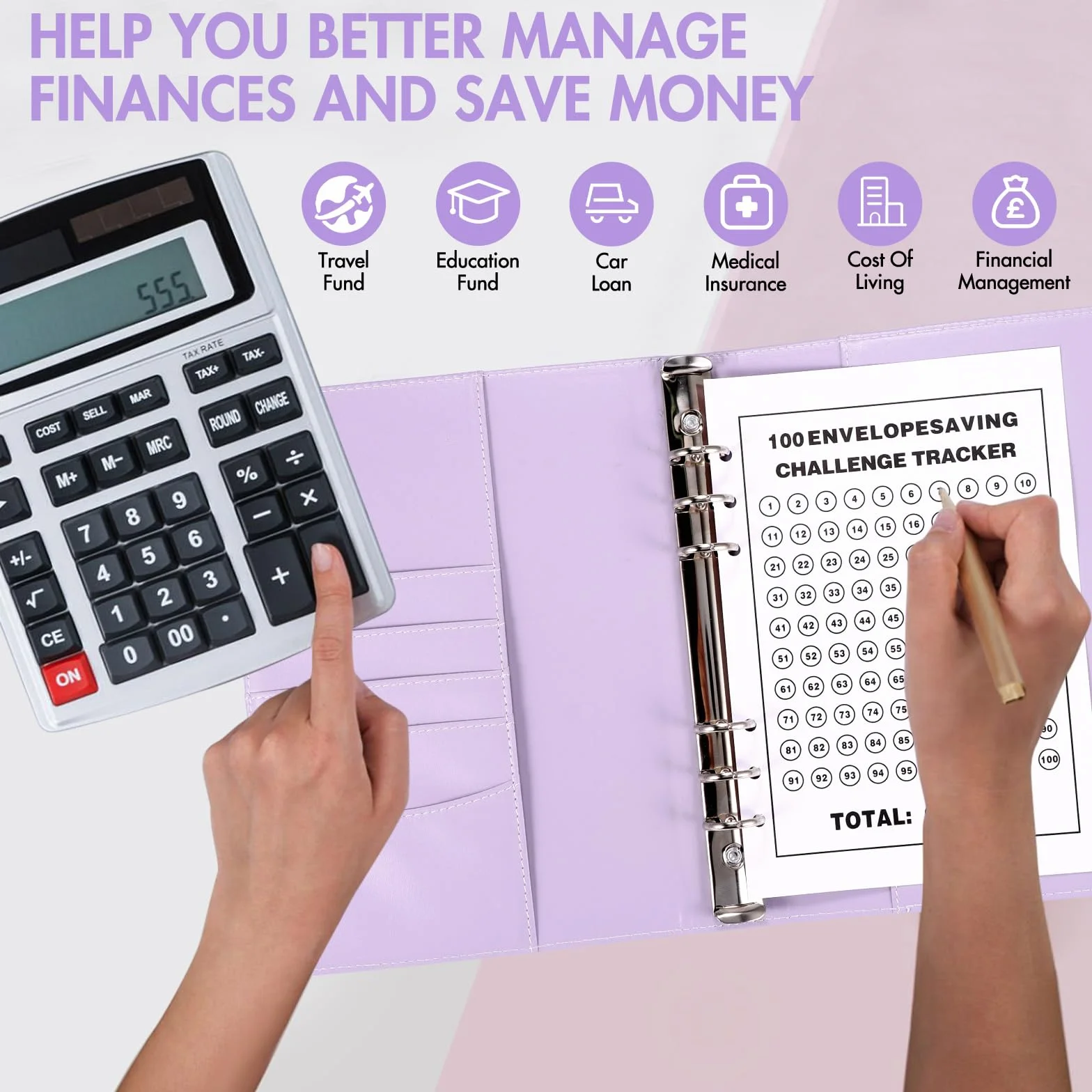 100 Envelope Saving Challenge A5 Binder Busta Budget 5050 Euro Agenda Del Risparmio Viola