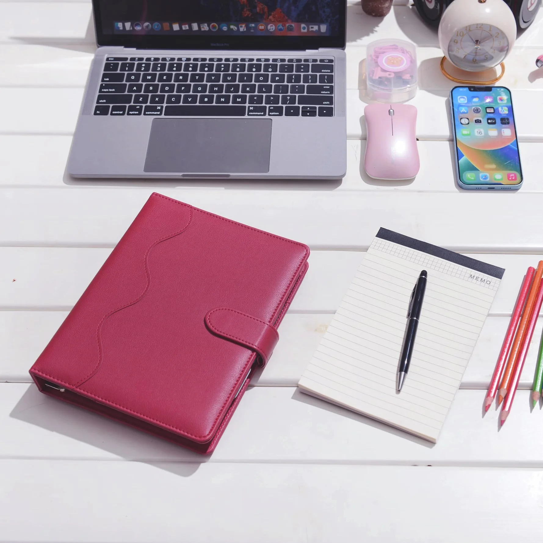 WASON A5 Diario in Pelle PU con Carta Ricaricabile, Portfolio ad Anelli Rimovibile con Clipboard, Rosso