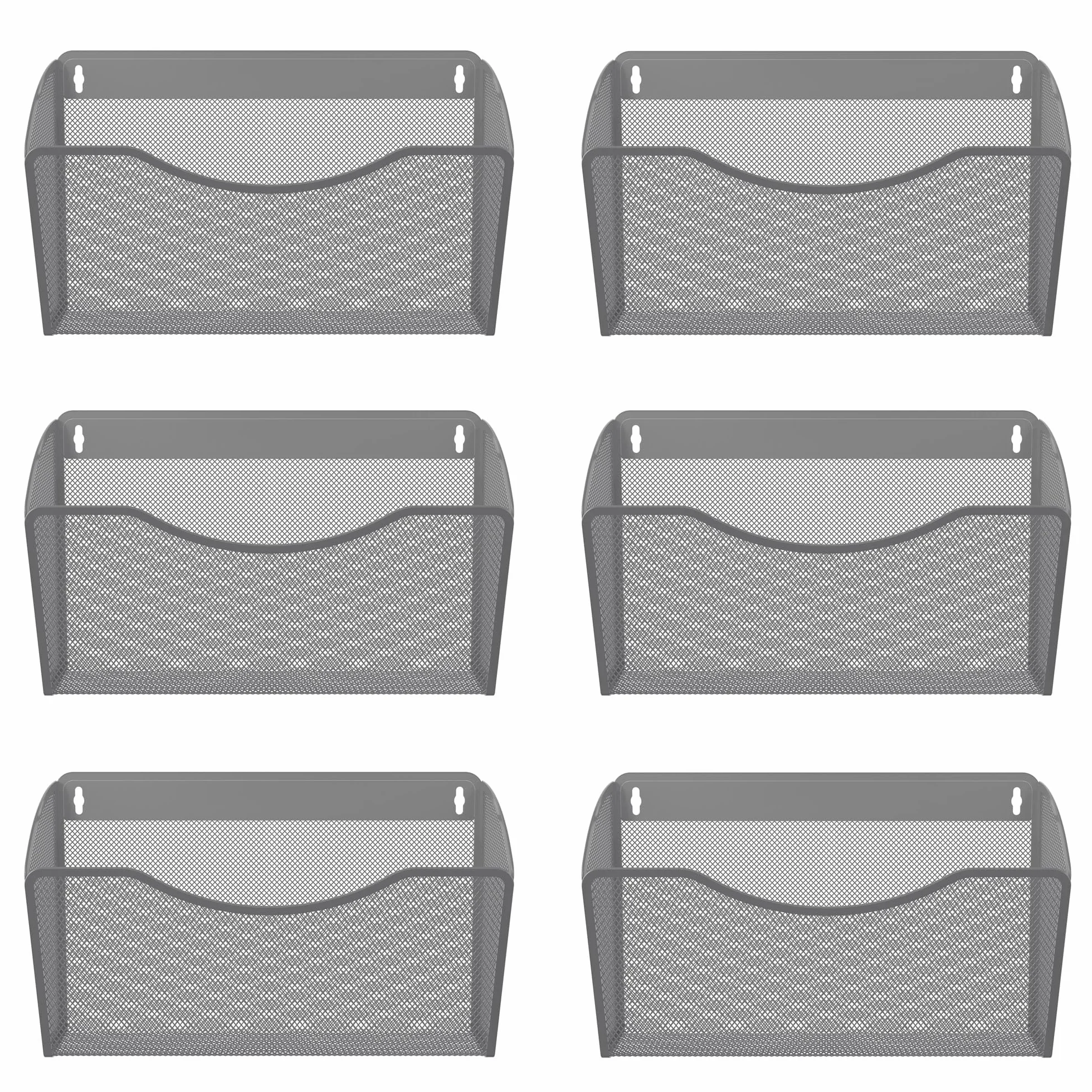 EasyPAG Confezione da 6 organizer da parete in rete, tasca singola verticale per documenti formato A4/lettera, organizer in metallo antiruggine per ufficio, casa, scuola, argento