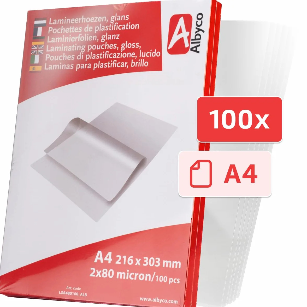 Foglio di Laminazione A4 100 Pezzi Spessore 160 Microns 216x303mm Lucido