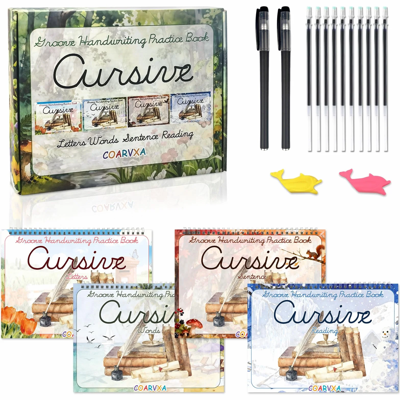Confezione da 4 quaderni di lavoro per scrivere a mano corsiva, libri di pratica di scrittura con scanalature magiche, libri riutilizzabili per esercitazioni di scrittura a mano, cartella di