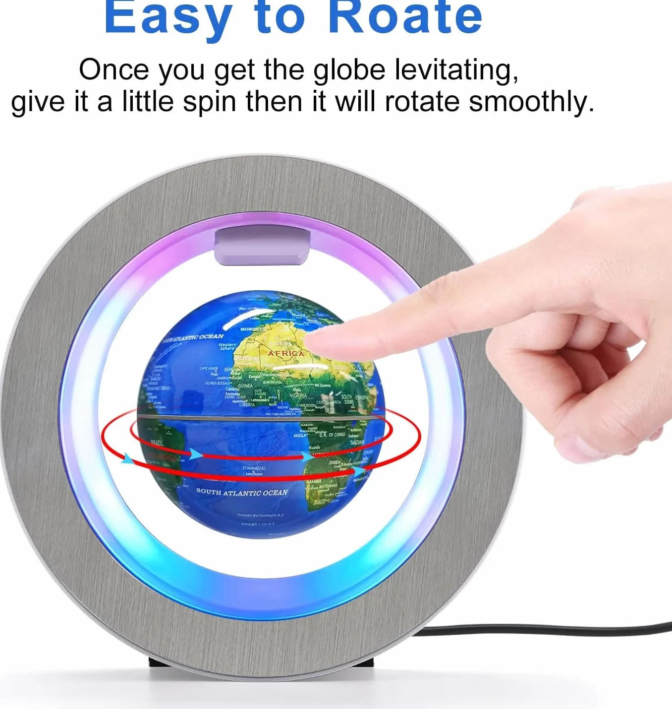 Flagest Mappamondo galleggiante a levitazione magnetica - Globo a forma di O levitante con luci LED per decorazioni educative della casa, ufficio, computer, festa di compleanno e festa (10 cm)
