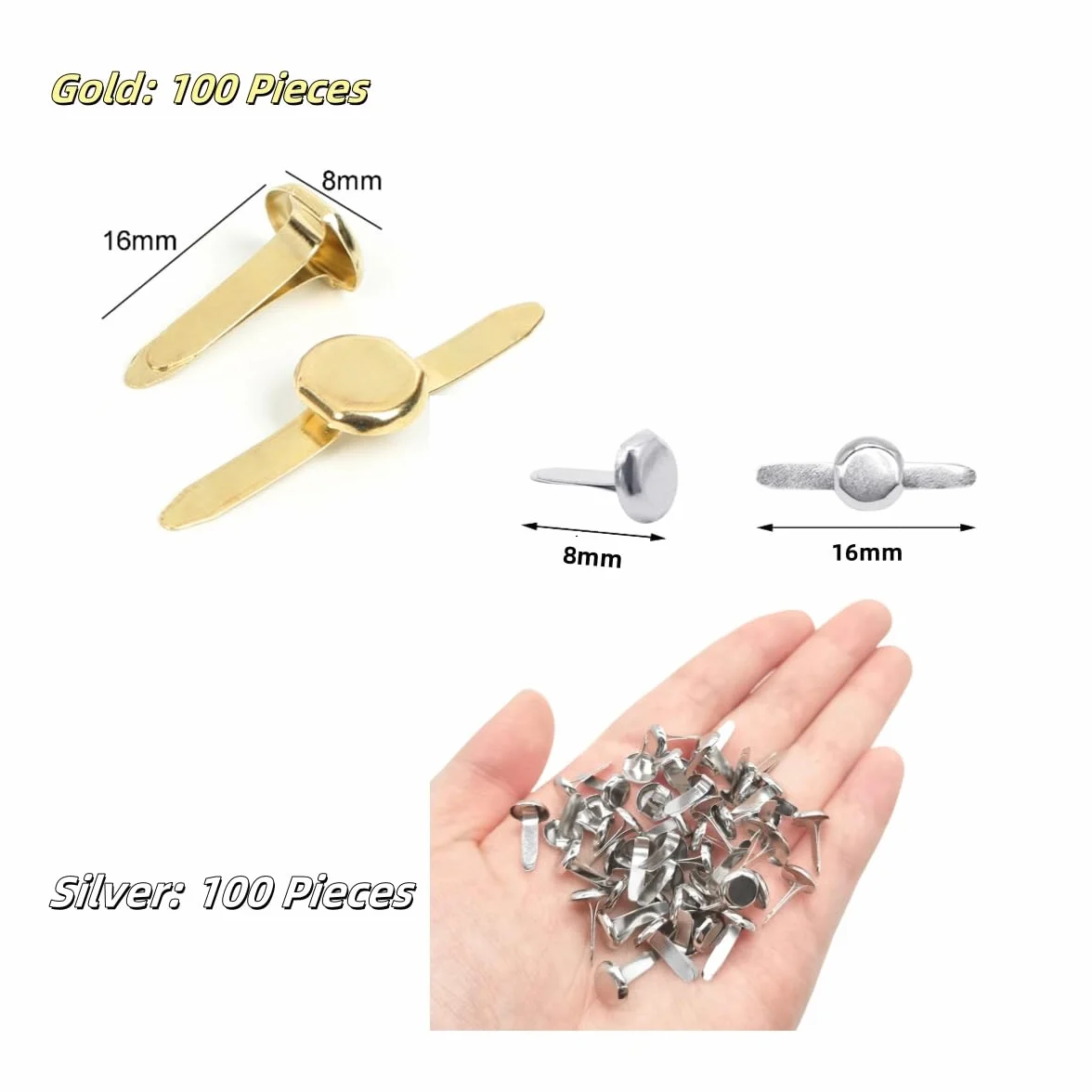 Fermacampioni Ottonati 200 Pezzi, Clip in Metallo A Testa Tonda per Carta Scrapbooking