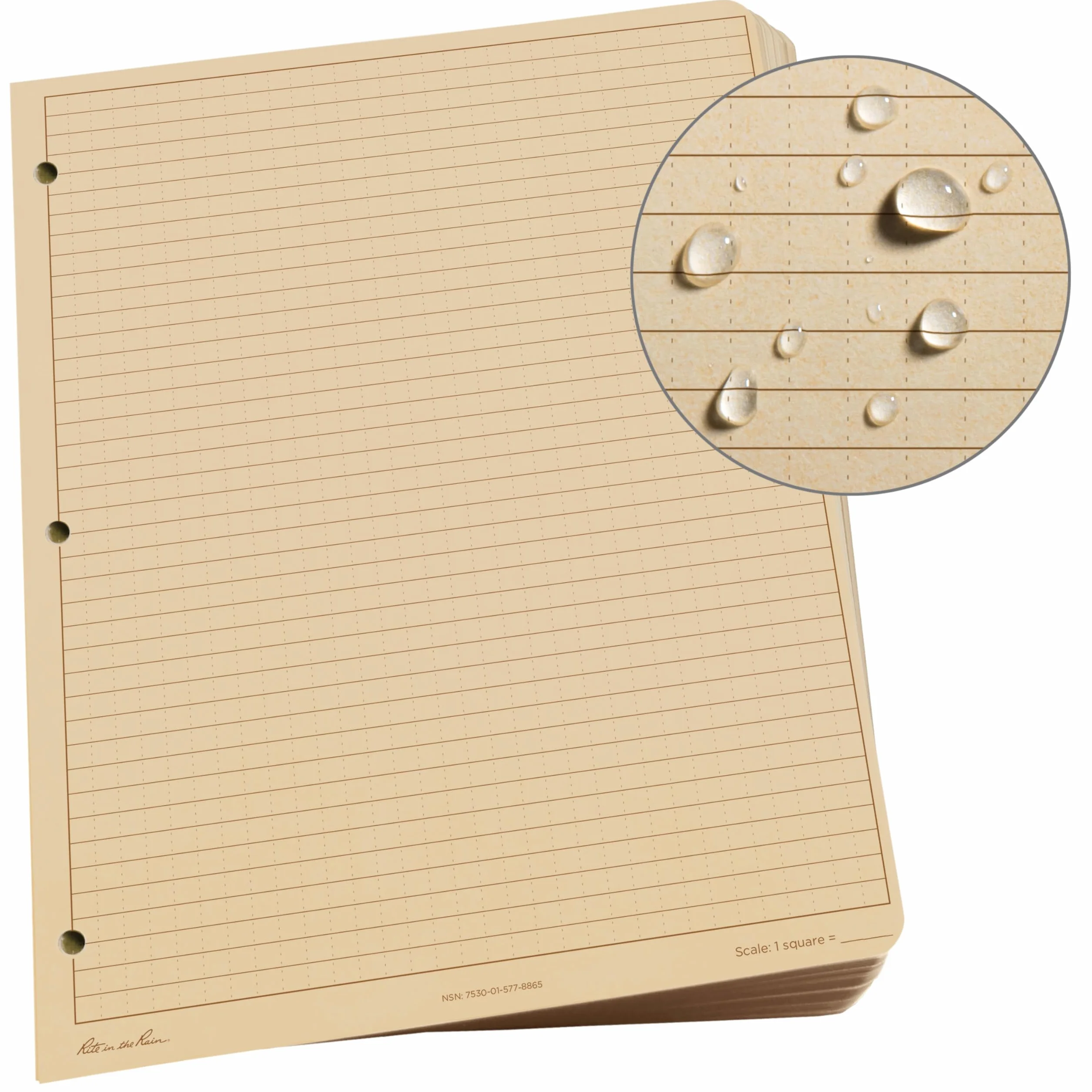Rite in the Rain - Carta per foglie sfusa resistente alle intemperie, 21,6 x 27,9 cm, 32# Tan, motivo universale, confezione da 100 fogli (n. 982T-MX)