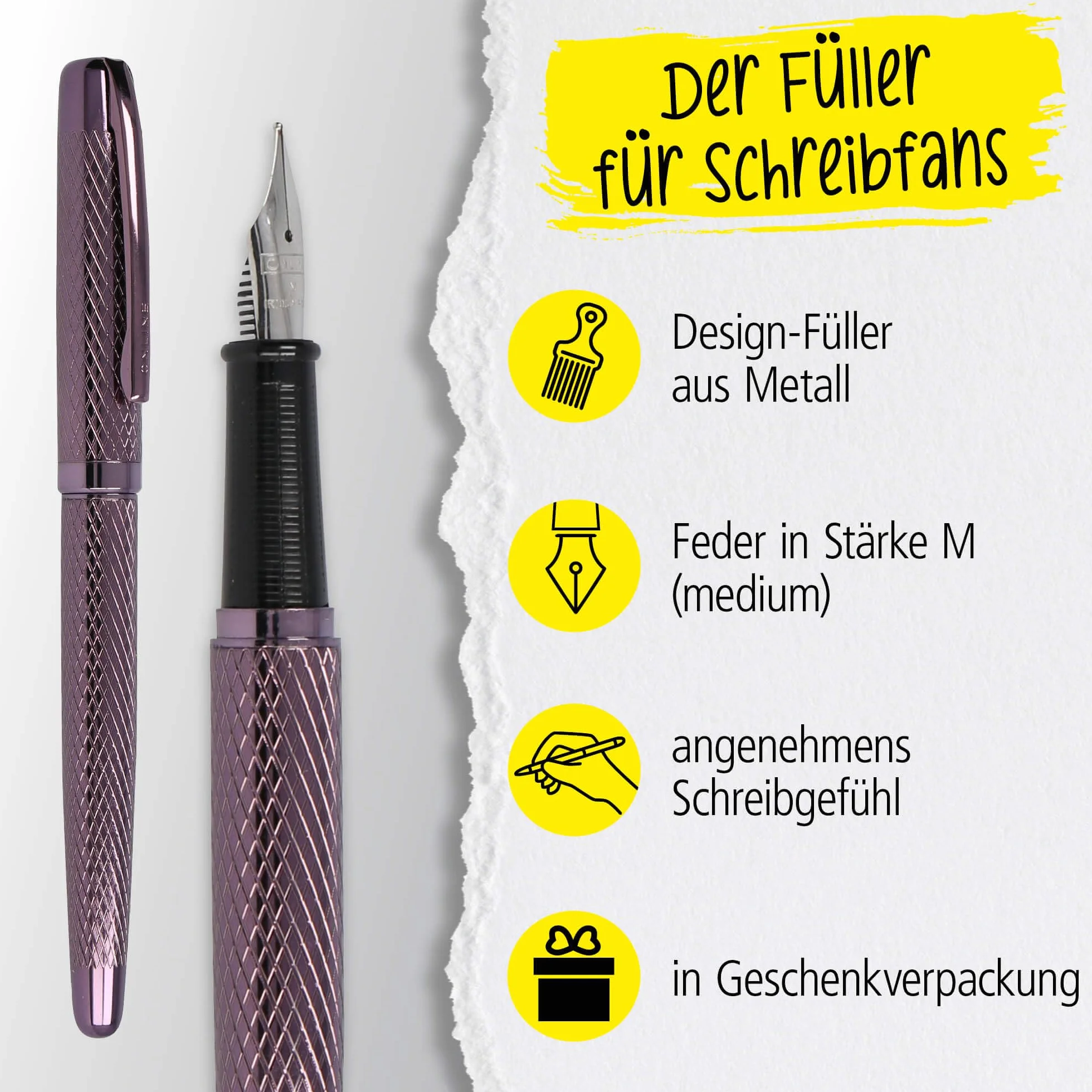 Online Eleganza Diamond Wine I include penna a sfera, penna stilografica, custodia in vera pelle, 3 pezzi, in confezione regalo, penna stilografica per cartucce standard, Kulli con cartuccia grande G2