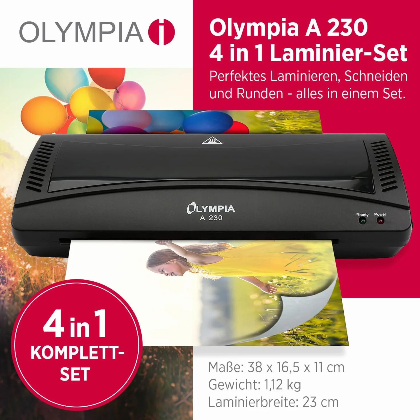Olympia A 230, set di plastificazione 4 in 1 per A4, 75-125 micron, nero, 3113