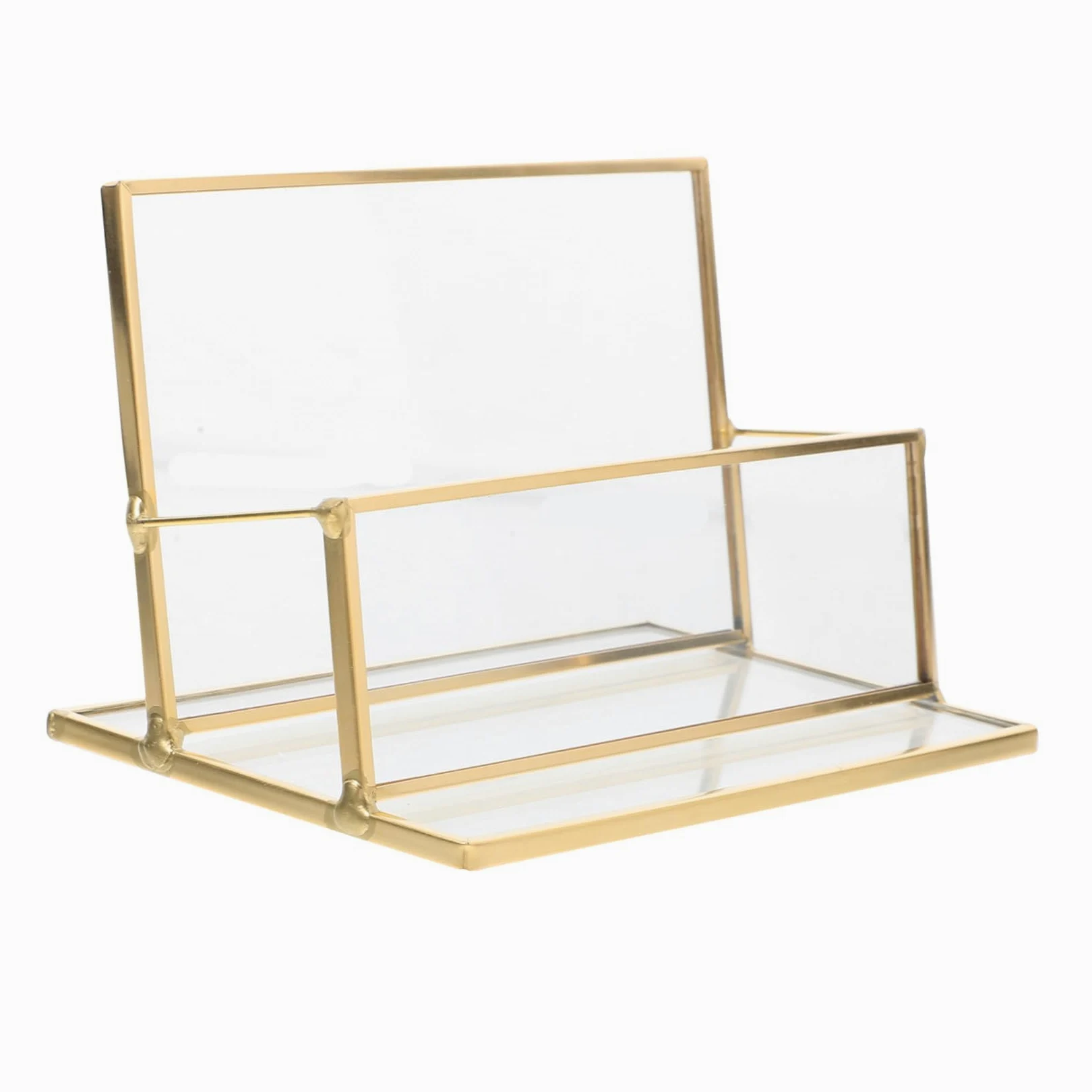 3 Pezzi Biglietti Visita da Scrivania in Ottone e Vetro Espositore Compatto per Ufficio con Protezione Extra e Struttura Resistente Organizer per Carte da Visita e Appuntamenti