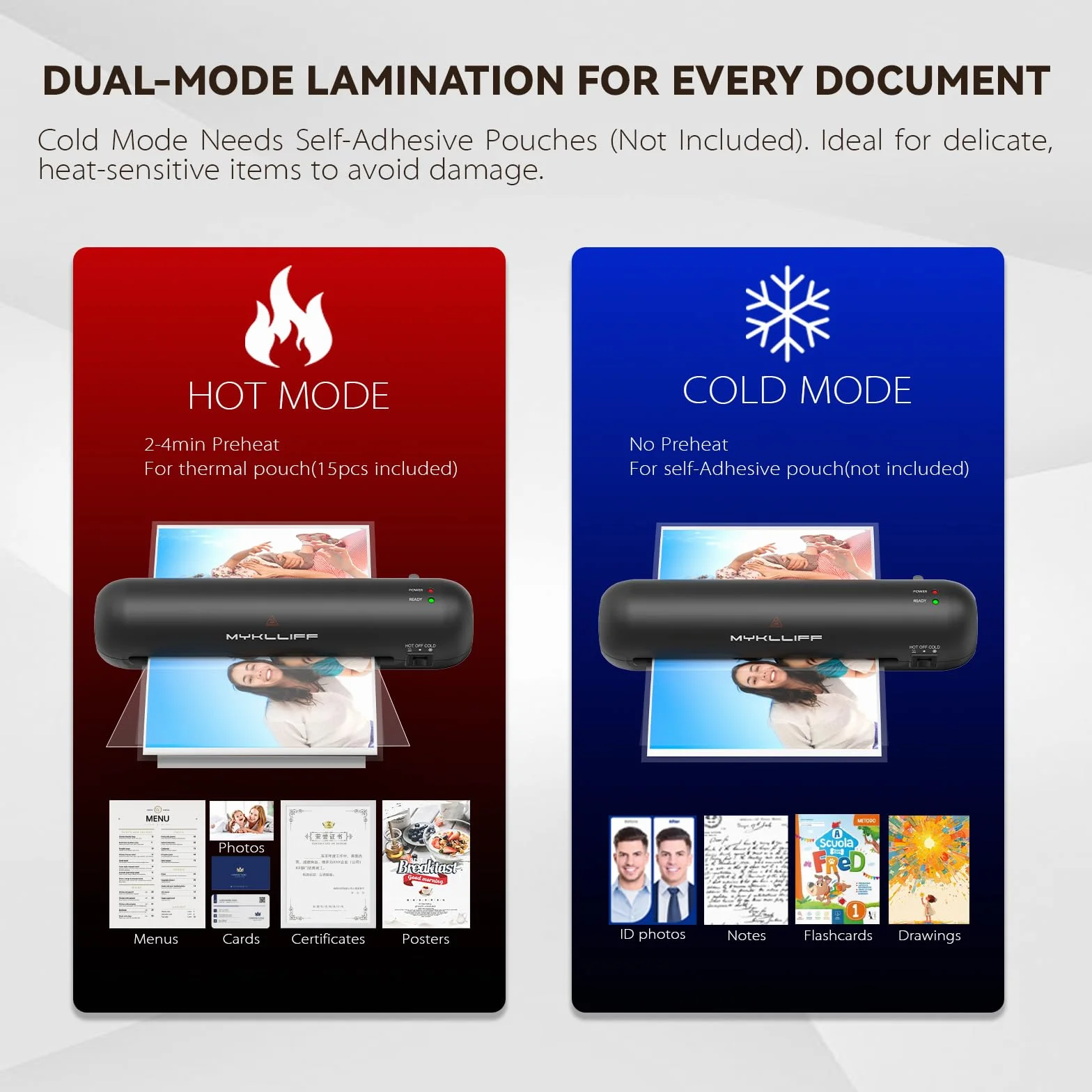 Laminatrice termica portatile da 22,9 cm con modalità calda e fredda, piccola macchina per laminazione A4 con rilascio di inceppamento ABS, riscaldamento 3 minuti, kit di laminazione fotografica 6 in