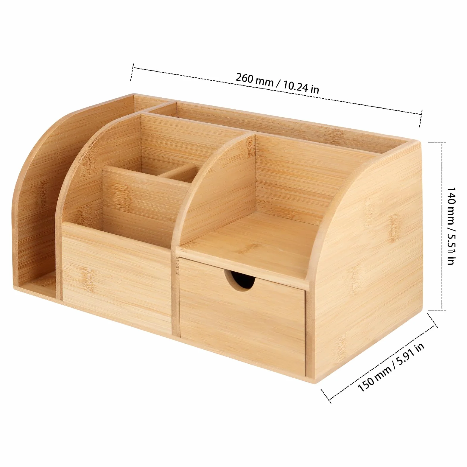 Organizzatore da Scrivania in Legno Naturale, 26 x 15 x 14 cm, Portapenne e Portaoggetti per Ufficio e Casa