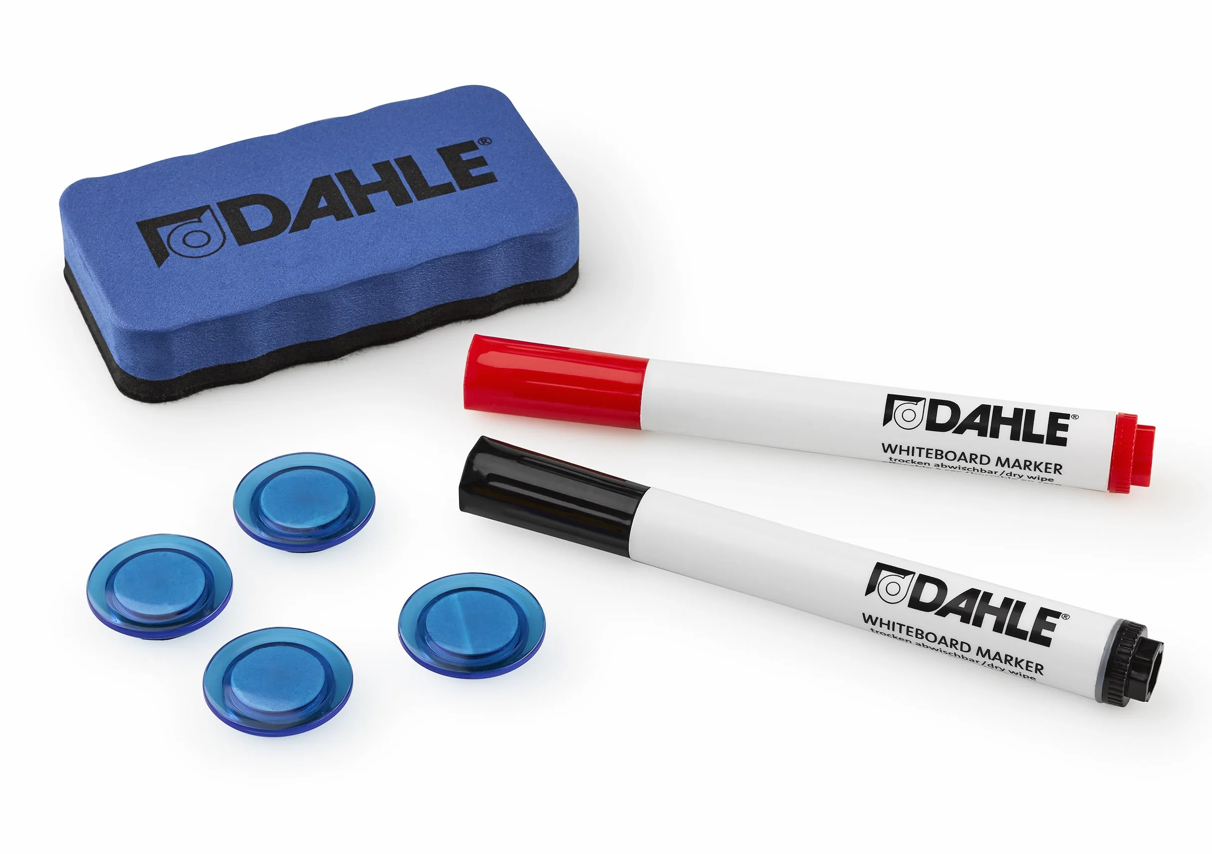 Dahle Set di base per lavagna bianca 2 pennarelli 4 magneti 1 tergicristallo magnetico
